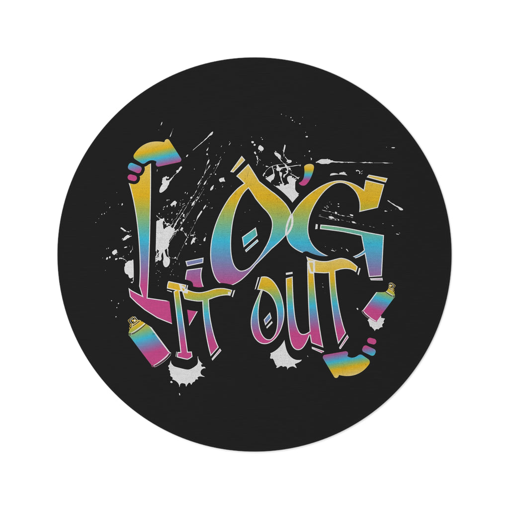 Round Rug — 'Log It Out' Colorful Graffiti Accent Rug
