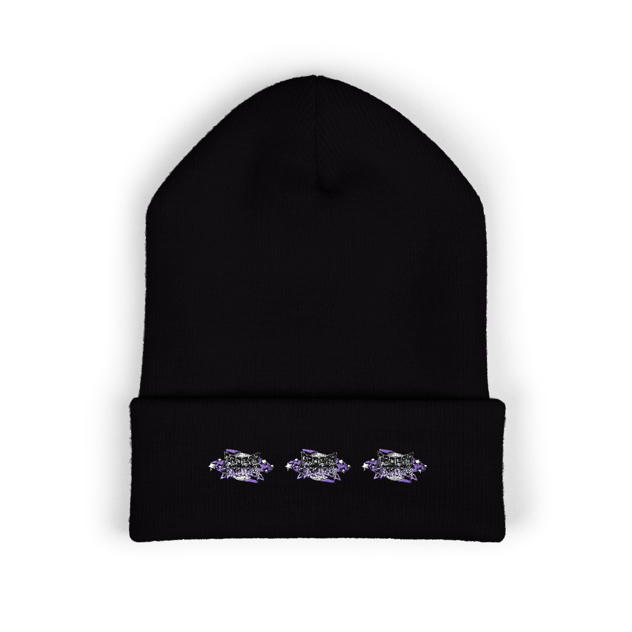 Embroidered "Strategic" Floral Cuffed Beanie