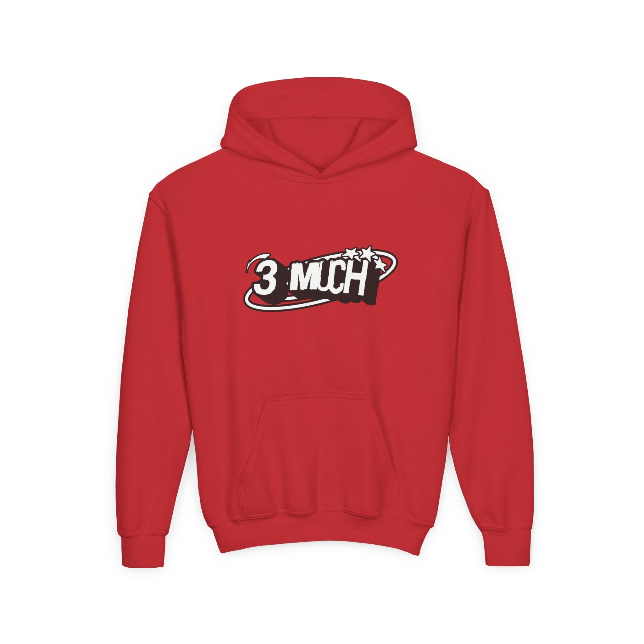 Youth Hoodie — Retro '3 MUCH'Style Graphic Pullover