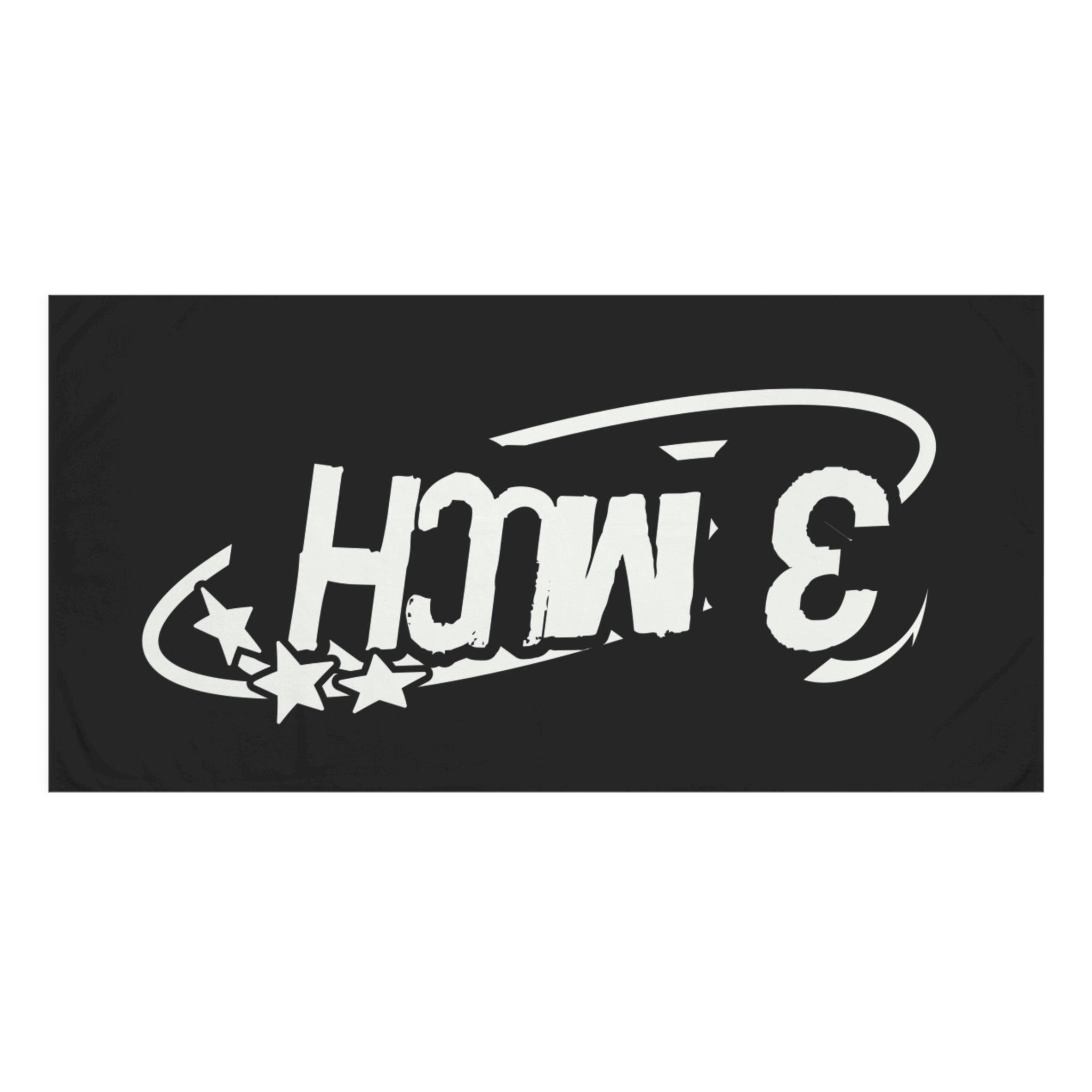 3 Much Graphic Beach Towel — Black Cotton Bath & Pool Towel with White Retro Stars