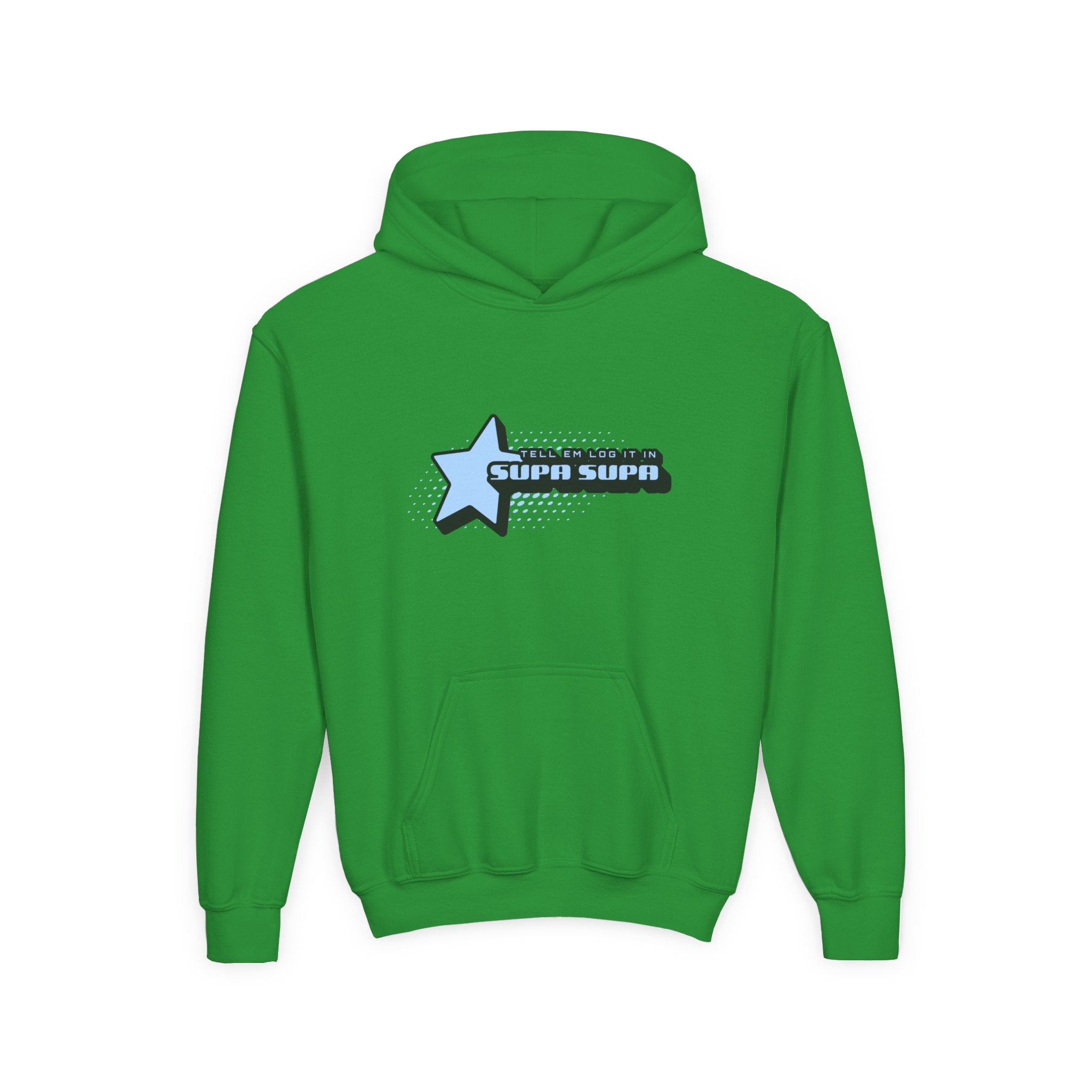 Youth Hoodie — Blue Star "SUPA SUPA" Graphic Pullover