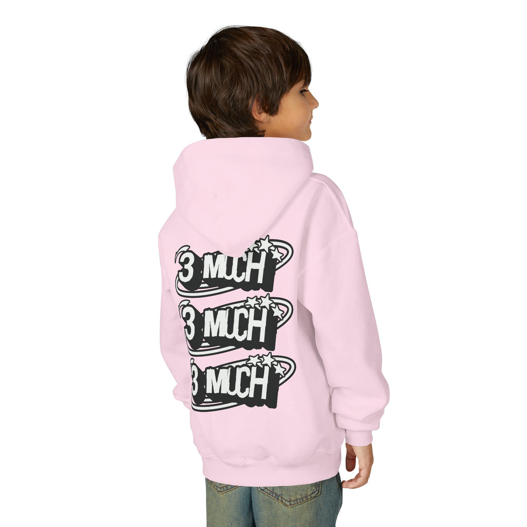 Youth Hoodie — Retro '3 MUCH'Style Graphic Pullover