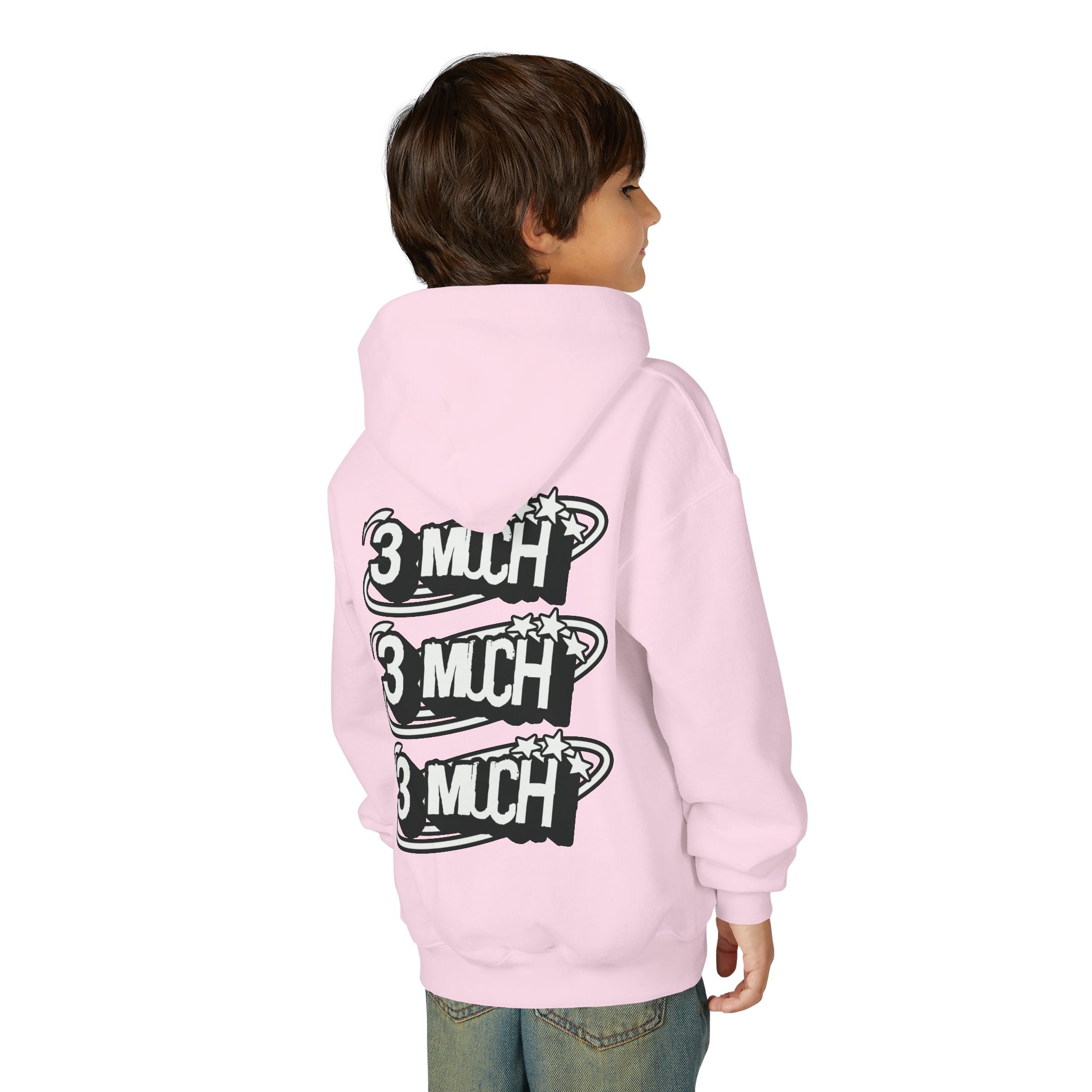 Youth Hoodie — Retro '3 MUCH'Style Graphic Pullover