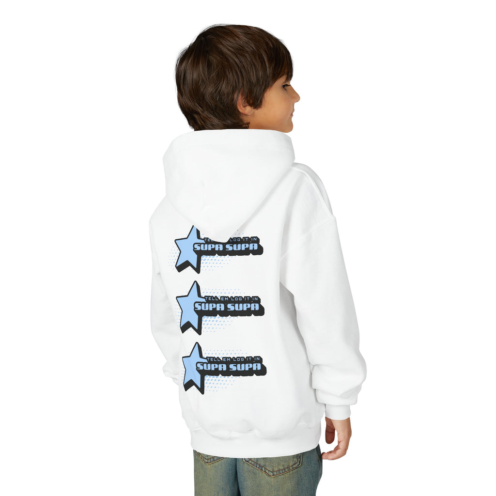 Youth Hoodie — Blue Star "SUPA SUPA" Graphic Pullover