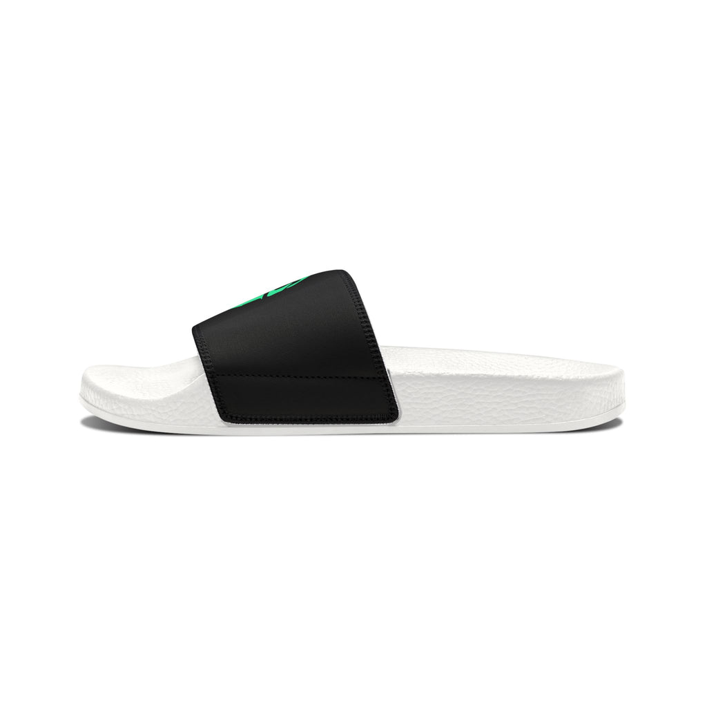 Slide Sandals — Women's White Removable-Strap Slides with Aqua Log it in