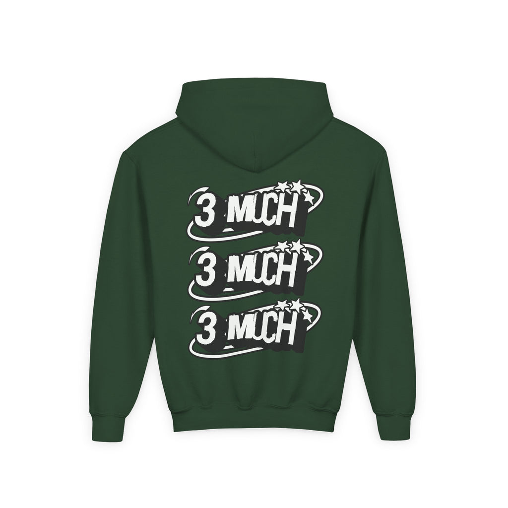 Youth Hoodie — Retro '3 MUCH'Style Graphic Pullover
