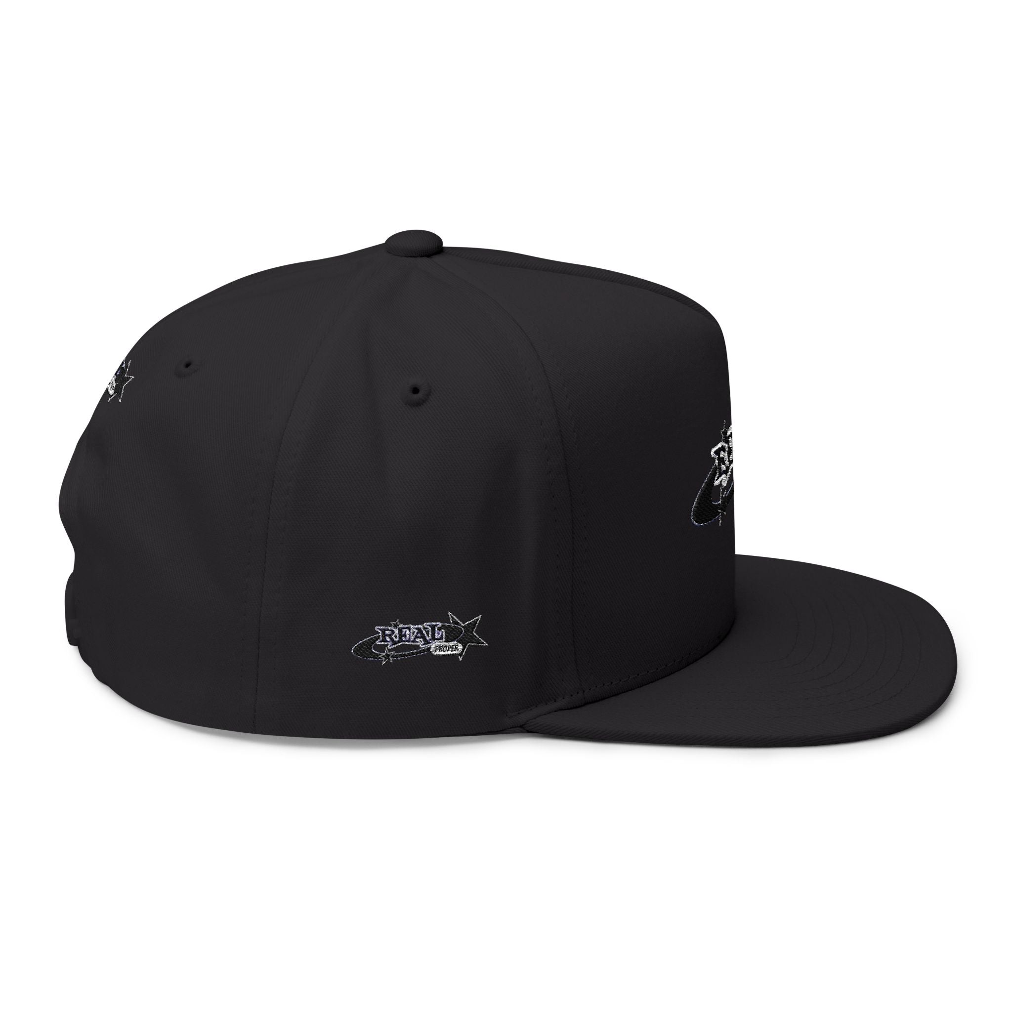 Embroidered Flat Bill Cap — Retro 'Real Proper' Logo Snapback