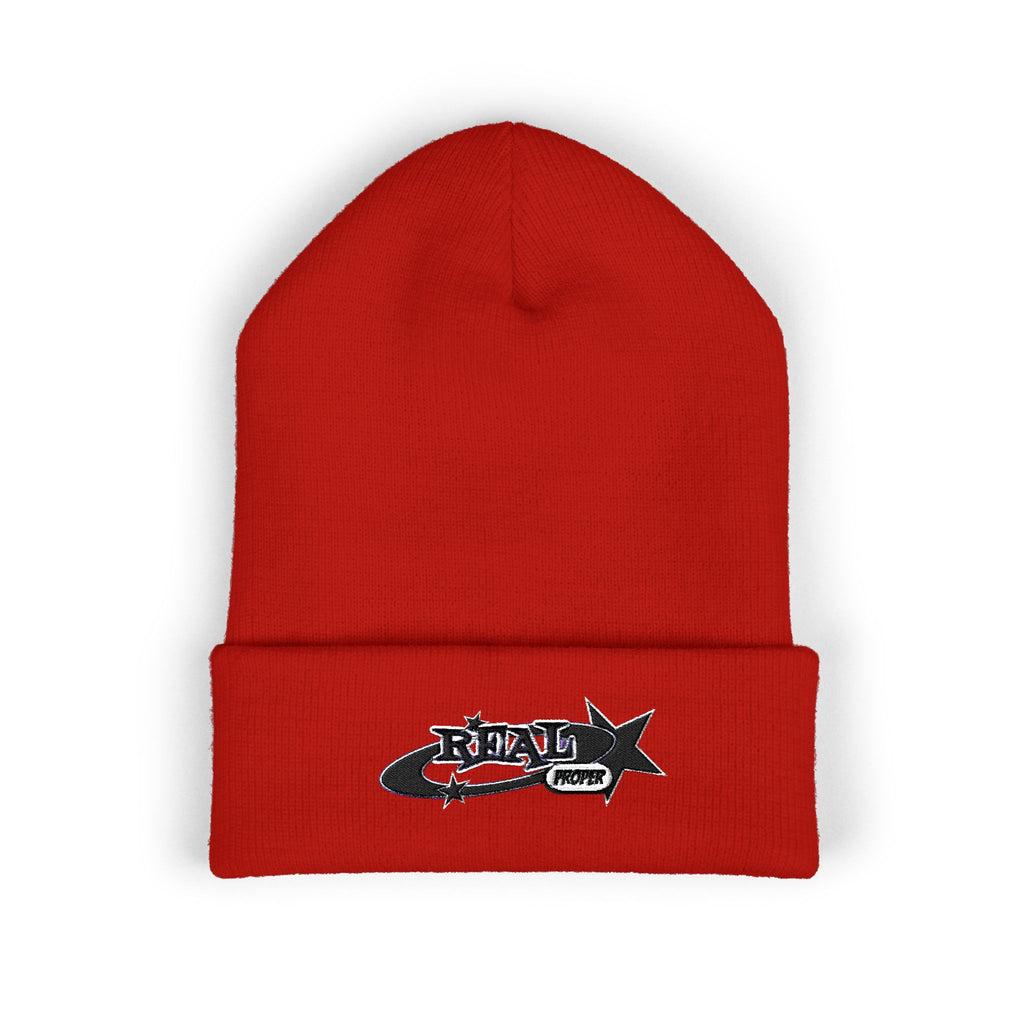 Embroidered 'Real Properl' Star Cuffed Beanie — Classic Winter Knit Hat