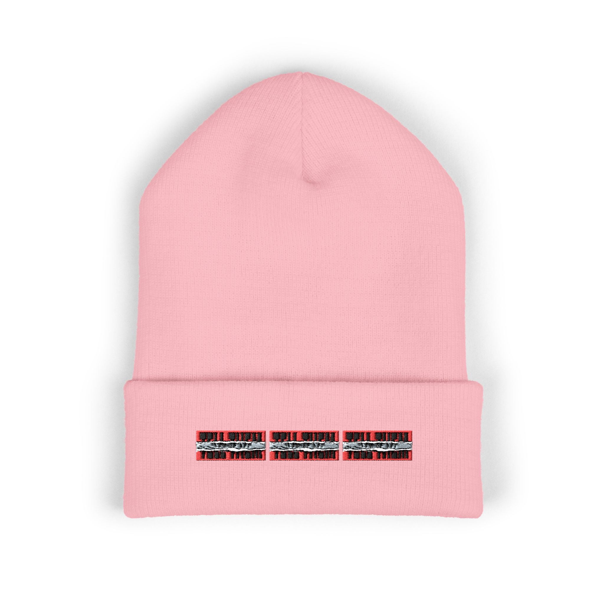 Embroidered Plaid "LOG IT OUT" Cuffed Beanie — Cozy Winter Knit Hat