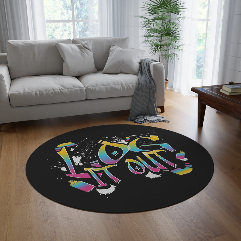 Round Rug — 'Log It Out' Colorful Graffiti Accent Rug