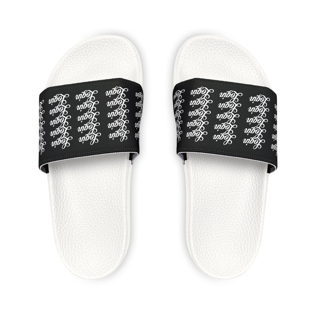 Men's Slide Sandals — Black Login Pattern Removable-Strap Pool Slides