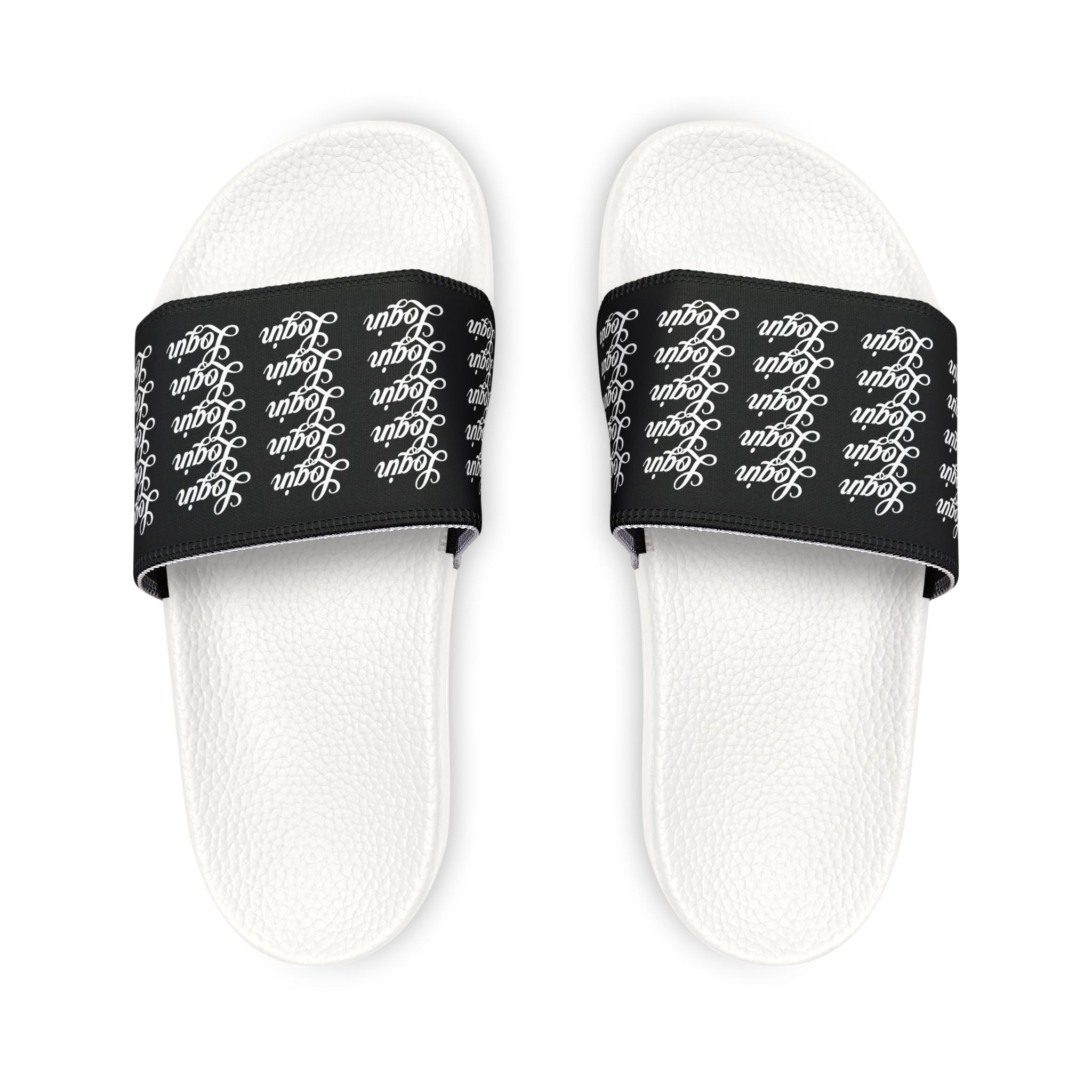 Men's Slide Sandals — Black Login Pattern Removable-Strap Pool Slides