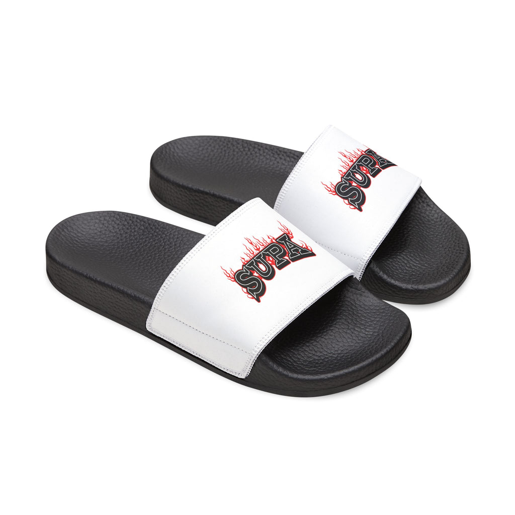 Men's Slide Sandals — White Removable Strap Slides Supa Supa Print