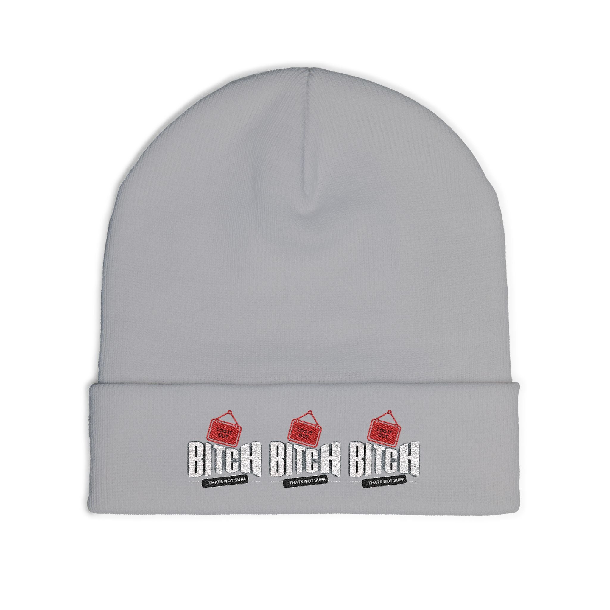 Embroidered 'LOG OUT' Knit Beanie — Gnome Humor Winter Hat