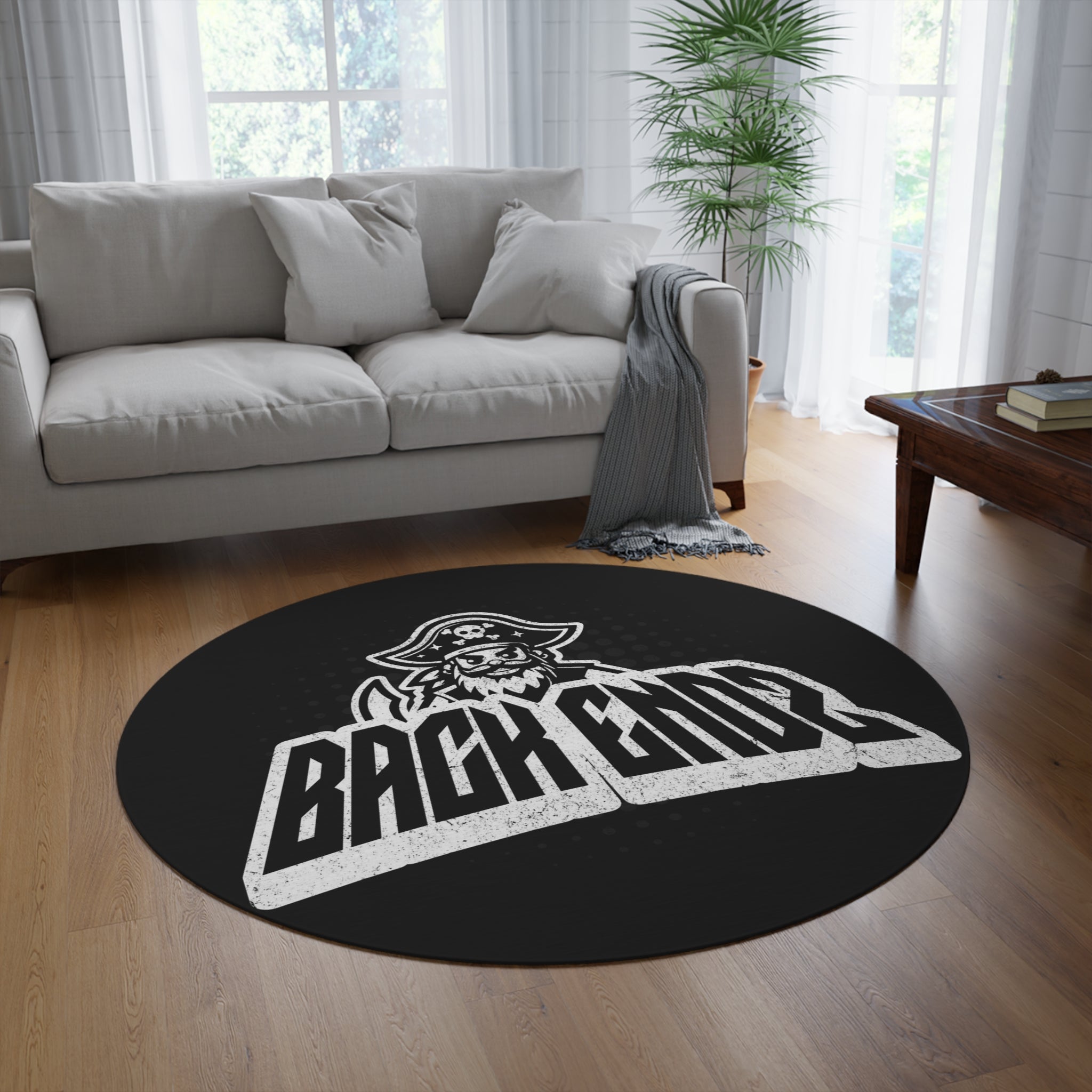 Pirate Logo Round Rug — "Back Endz" Black Floor Mat