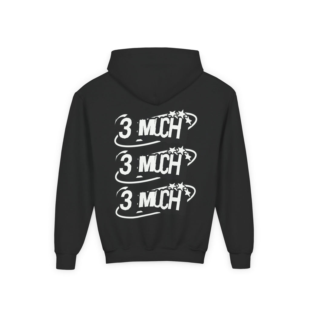 Youth Hoodie — Retro '3 MUCH'Style Graphic Pullover