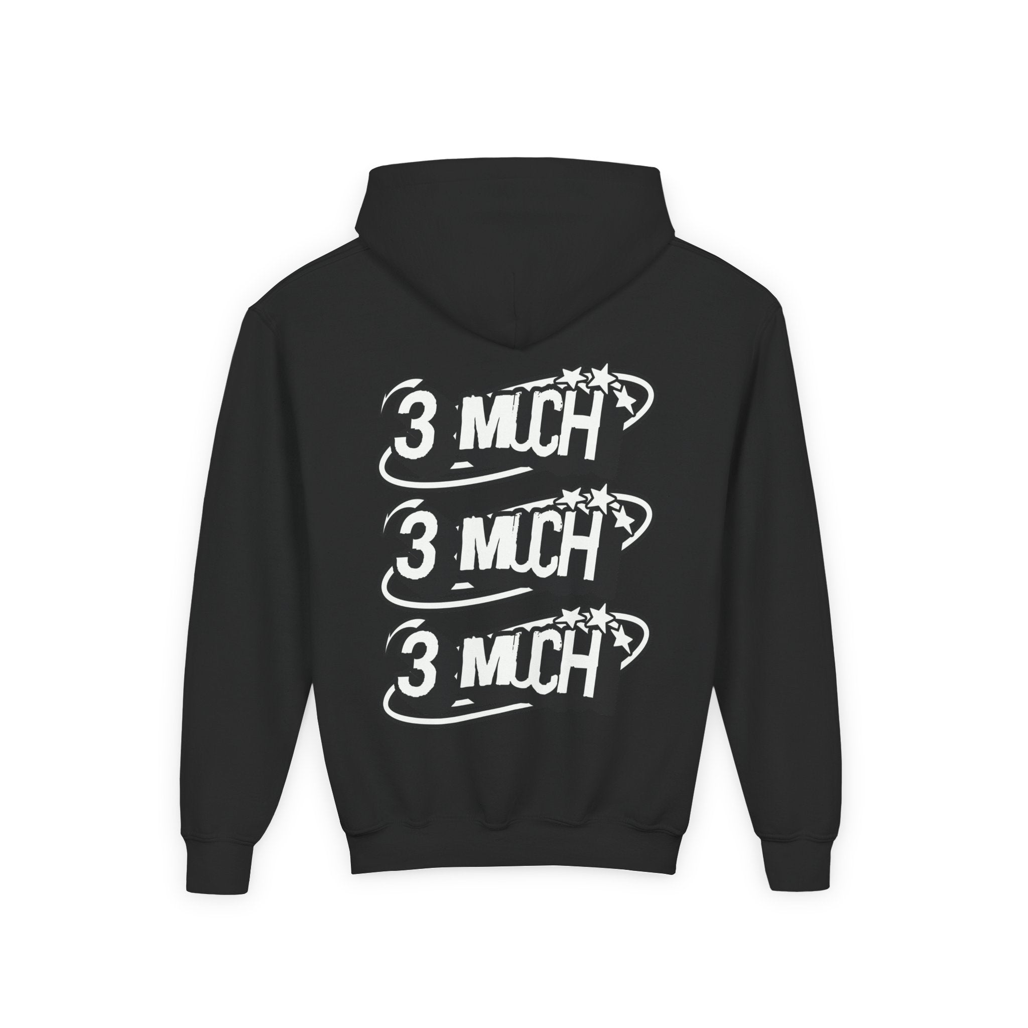 Youth Hoodie — Retro '3 MUCH'Style Graphic Pullover
