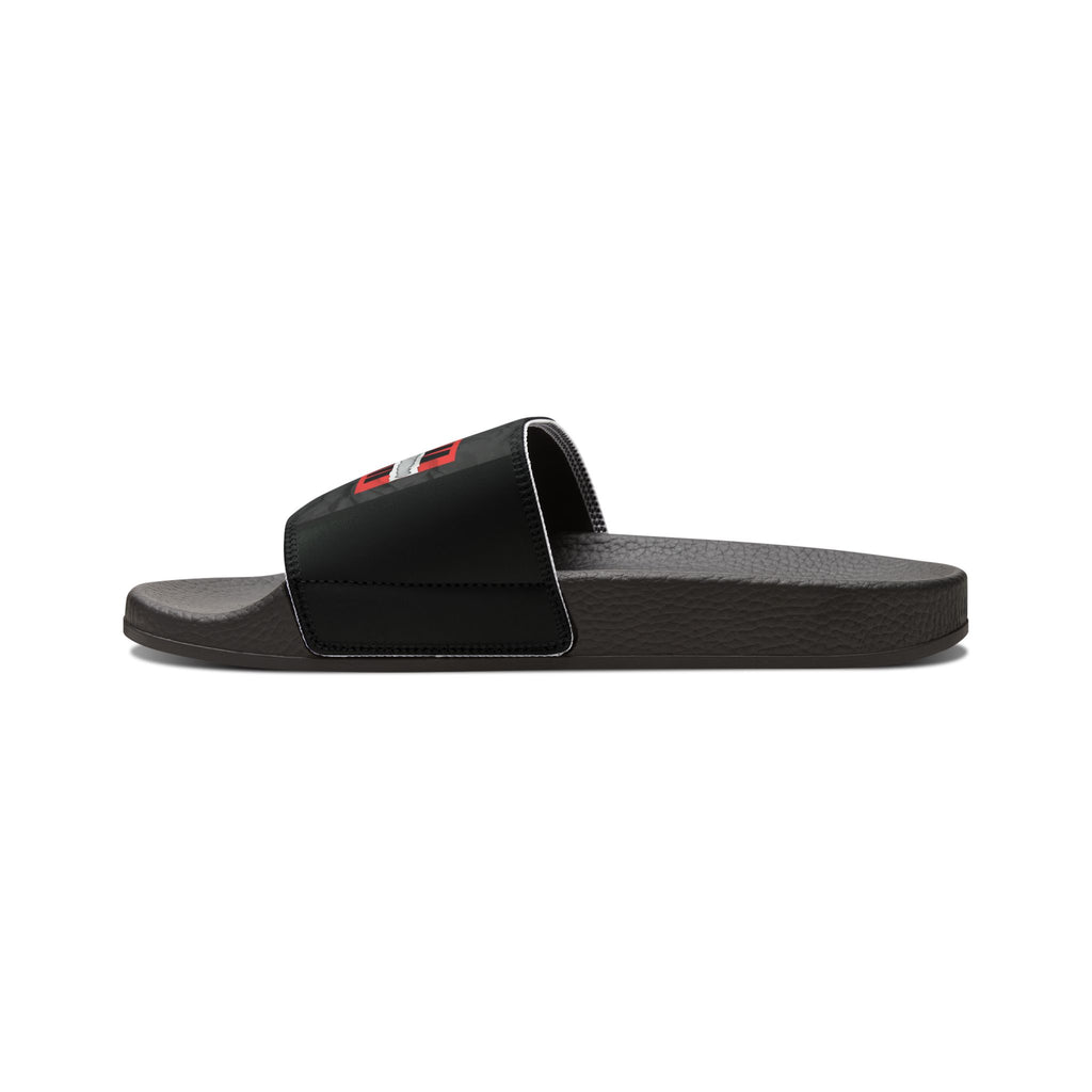 Women's Removable-Strap Slide Sandals — White Casual Slides with "LOG IT OUT" Graphic