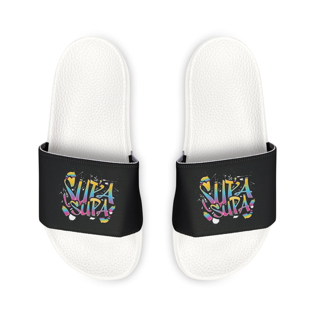 Women’s Slide Sandals with Colorful"SUPA" Graffiti Strap — Removable-Strip Design