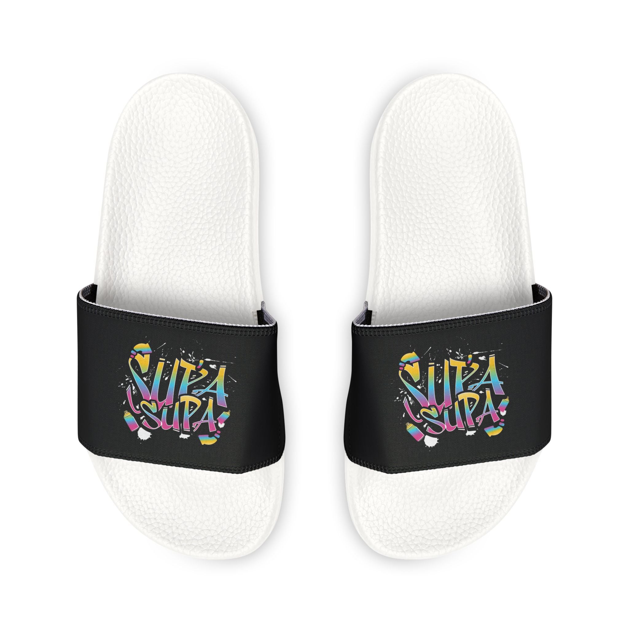 Women’s Slide Sandals with Colorful"SUPA" Graffiti Strap — Removable-Strip Design