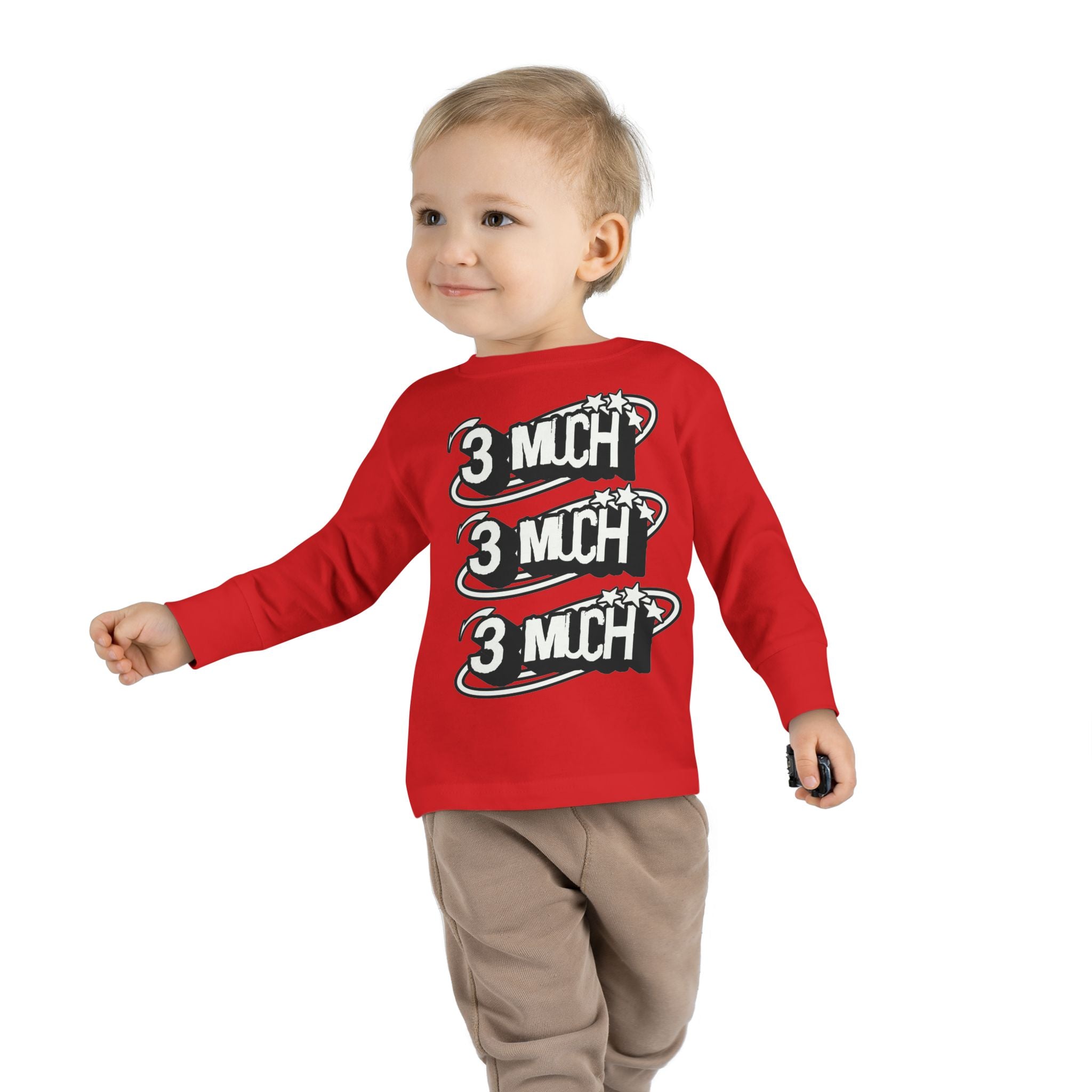 Toddler Long Sleeve Tee — '3 Much' Stack Graphic Kids Shirt