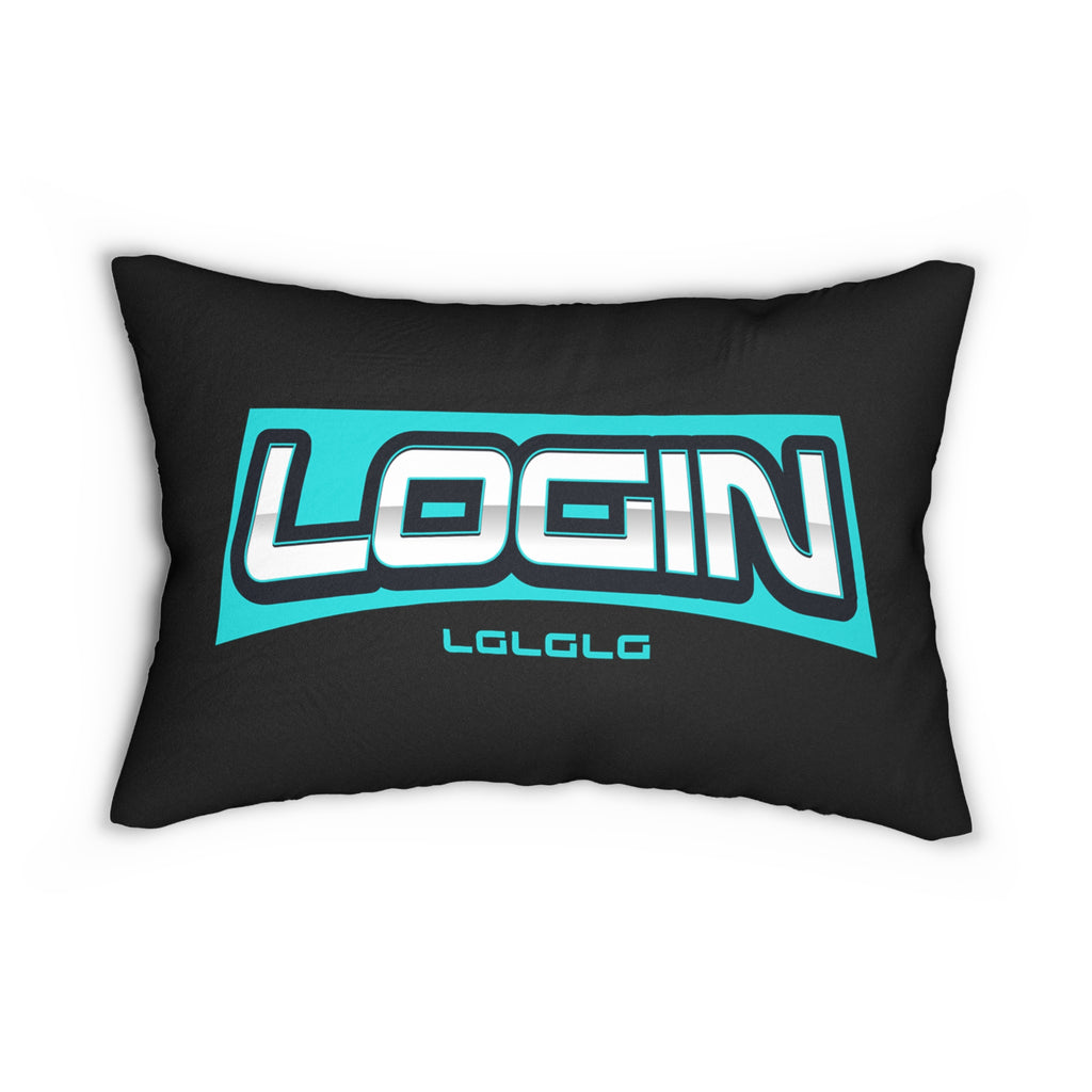 Login Gaming Lumbar Pillow — Teal Retro Logo Accent Pillow