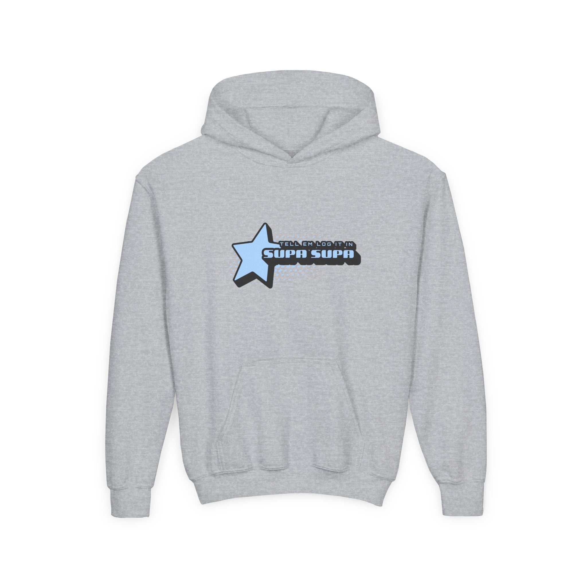 Youth Hoodie — Blue Star "SUPA SUPA" Graphic Pullover