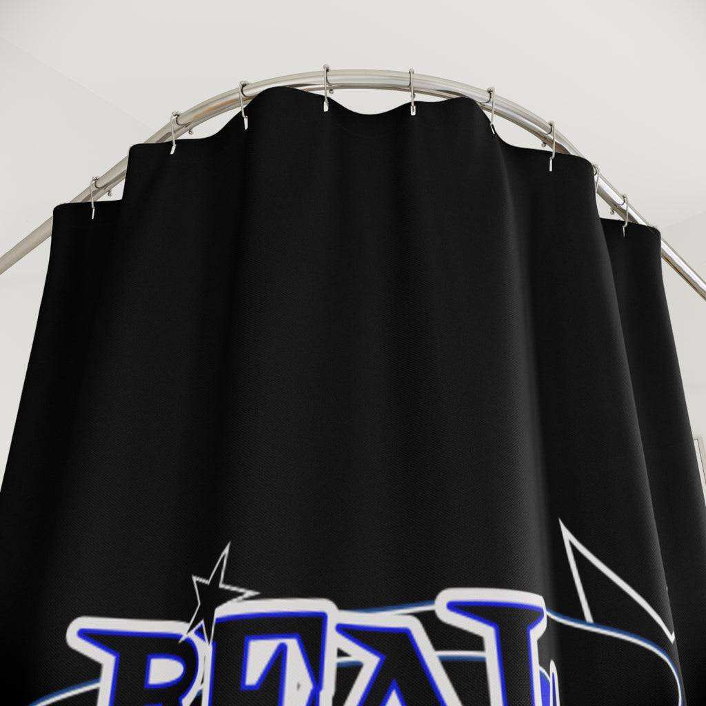 "Real Proper" Graphic Shower Curtain — Retro Star Logo Black Bathroom Decor