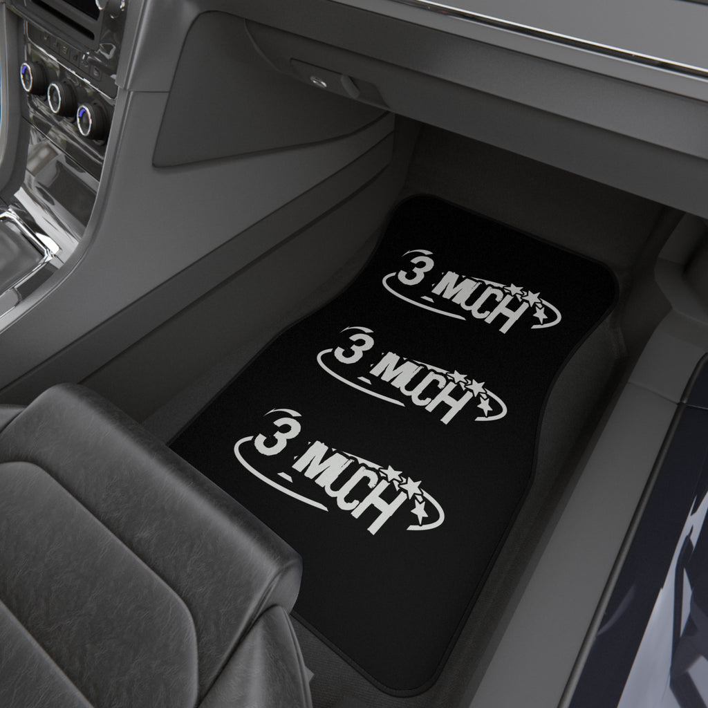 Car Mats (Set of 4) — Black Custom Floor Mats with '3 MUCH' Retro Logo
