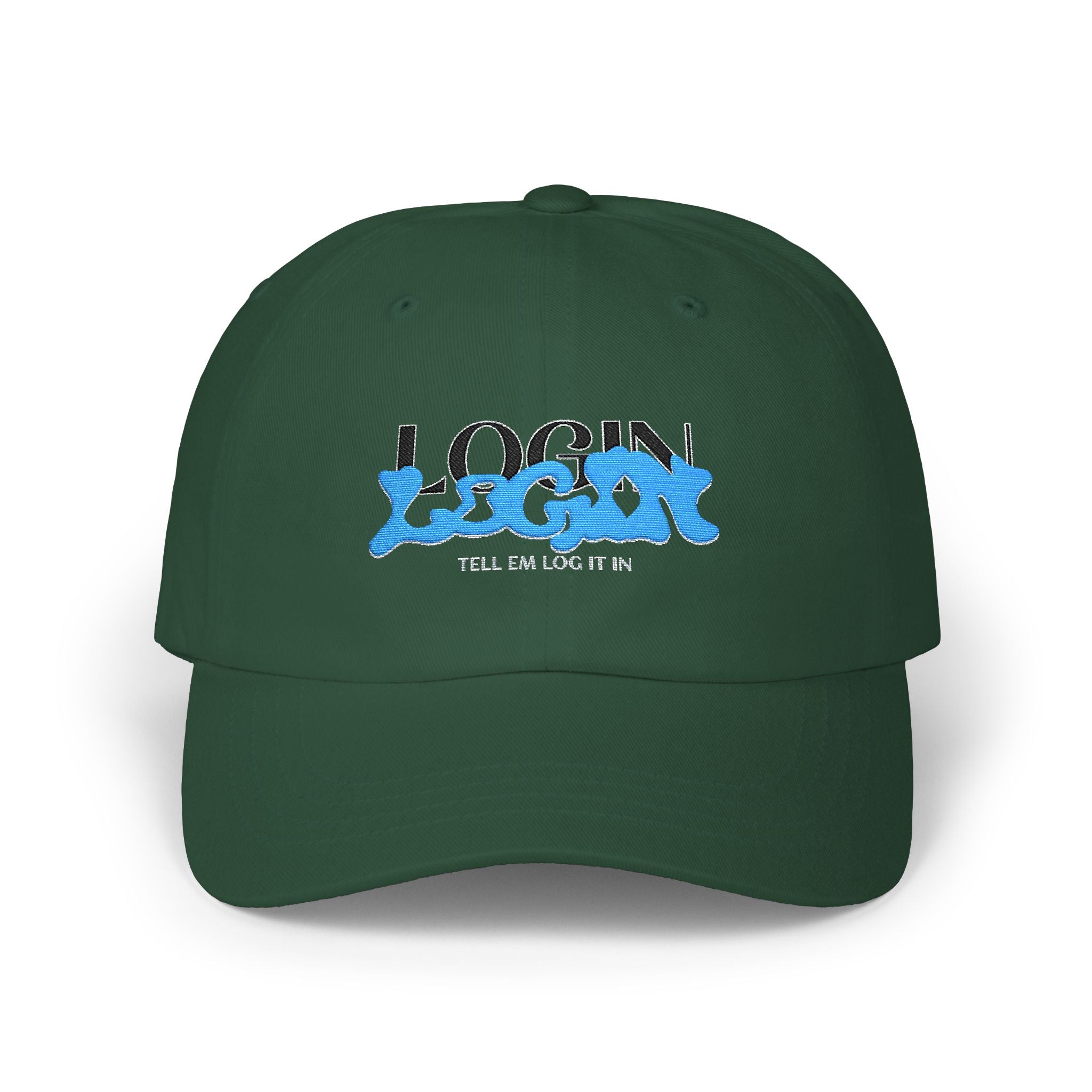 Classic Cap — "LOGIN" Blue Graffiti Embroidered Hat