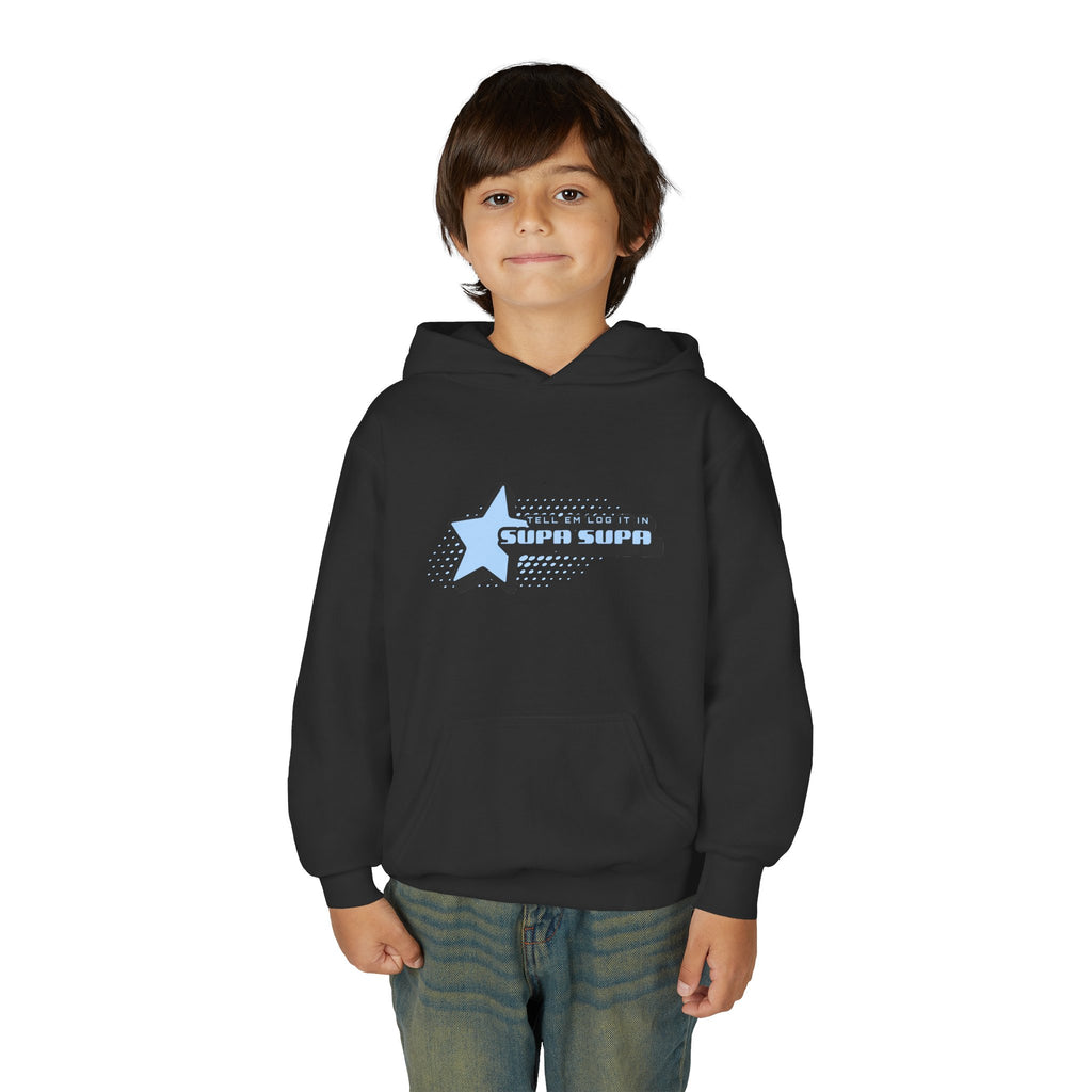 Youth Hoodie — Blue Star "SUPA SUPA" Graphic Pullover