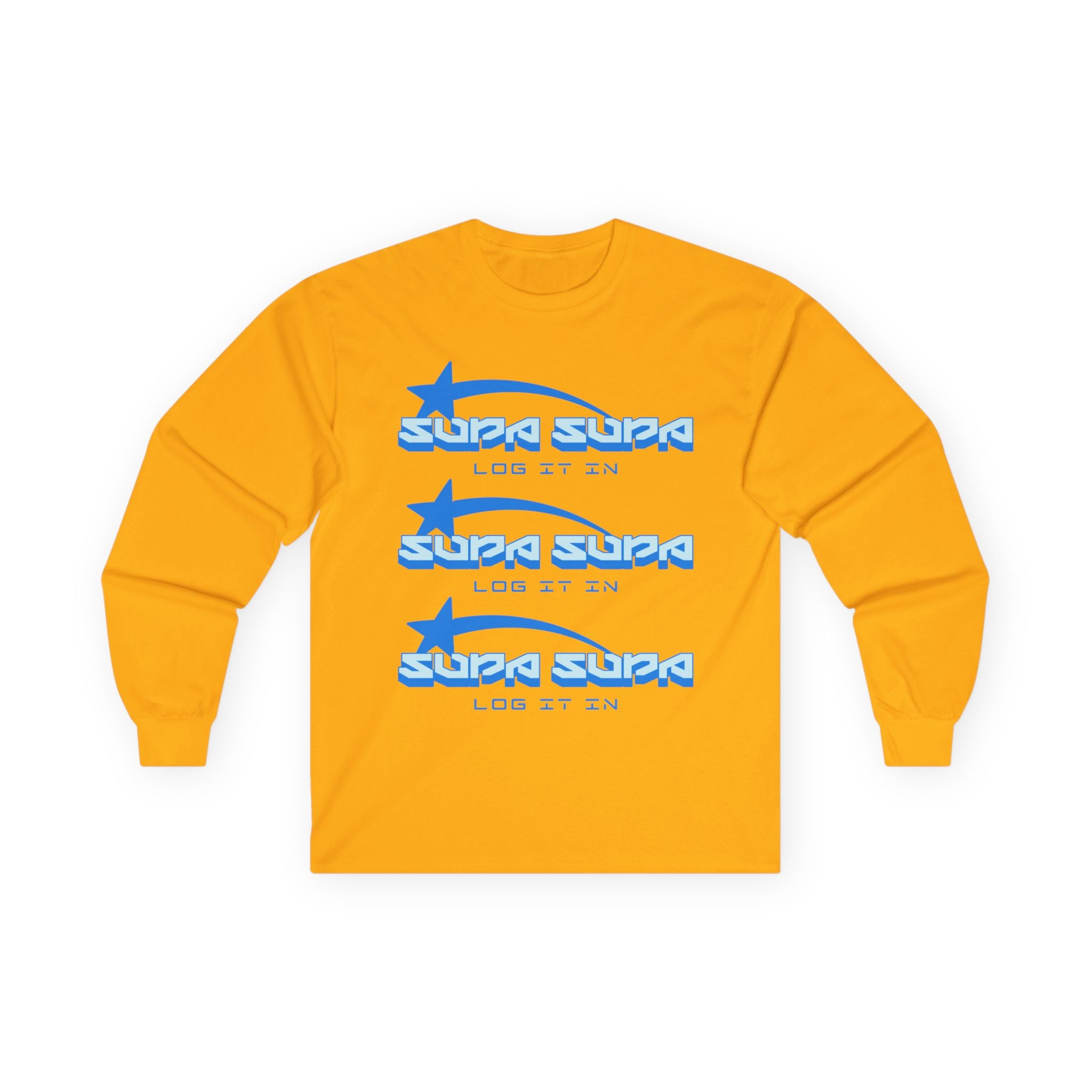 Retro Blue 'SUPA SUPA - LOG IT IN' Long Sleeve Tee