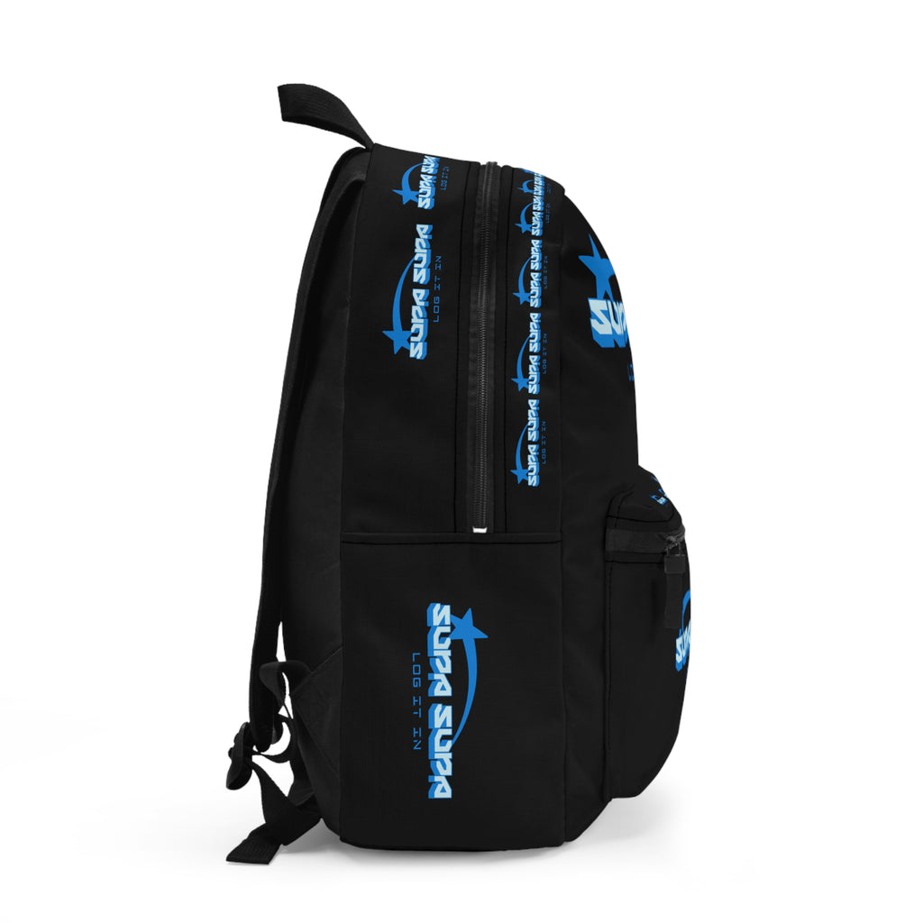 White & Blue 'Supa Supa - Log It In' Backpack — Retro Gamer/Streetwear Bag