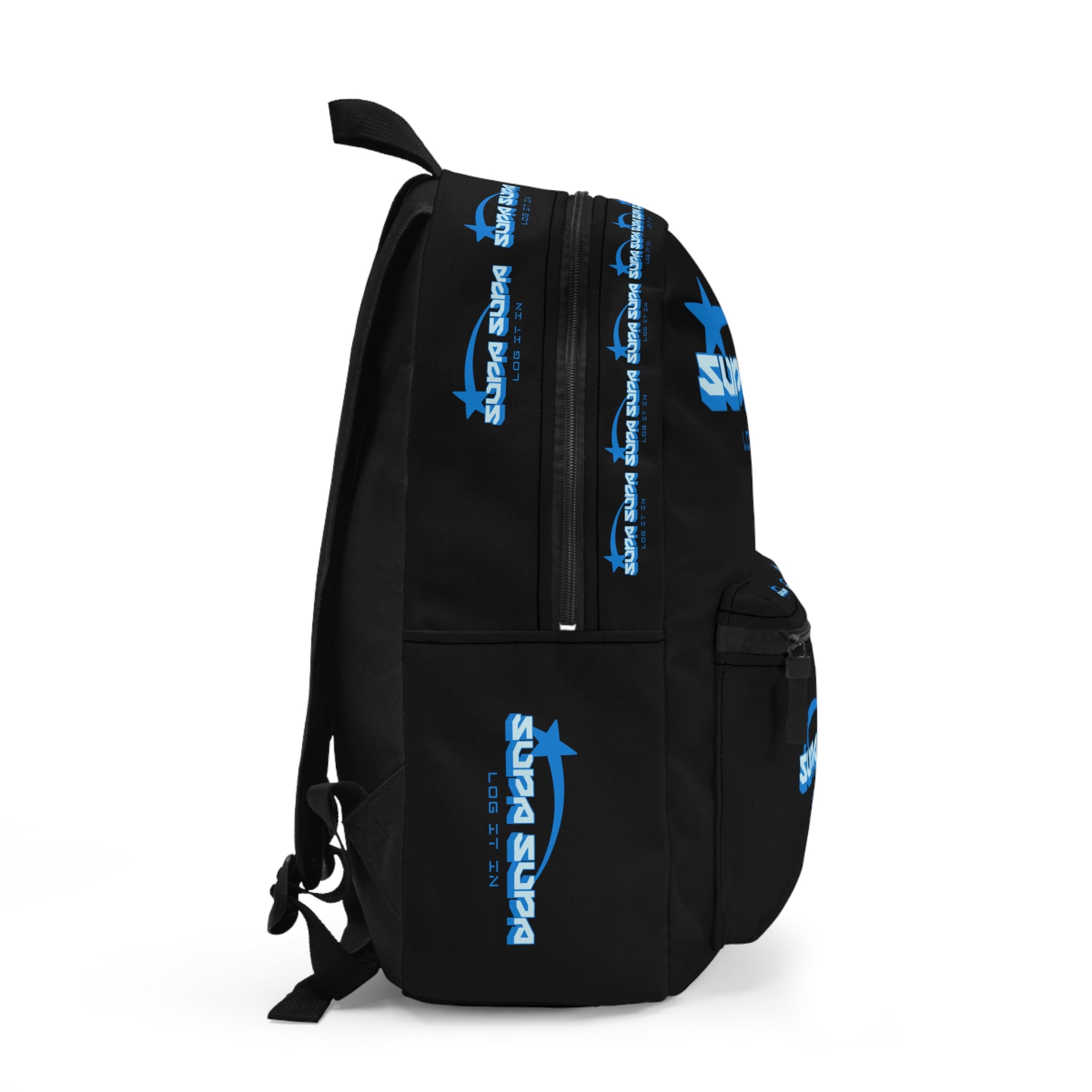 White & Blue 'Supa Supa - Log It In' Backpack — Retro Gamer/Streetwear Bag