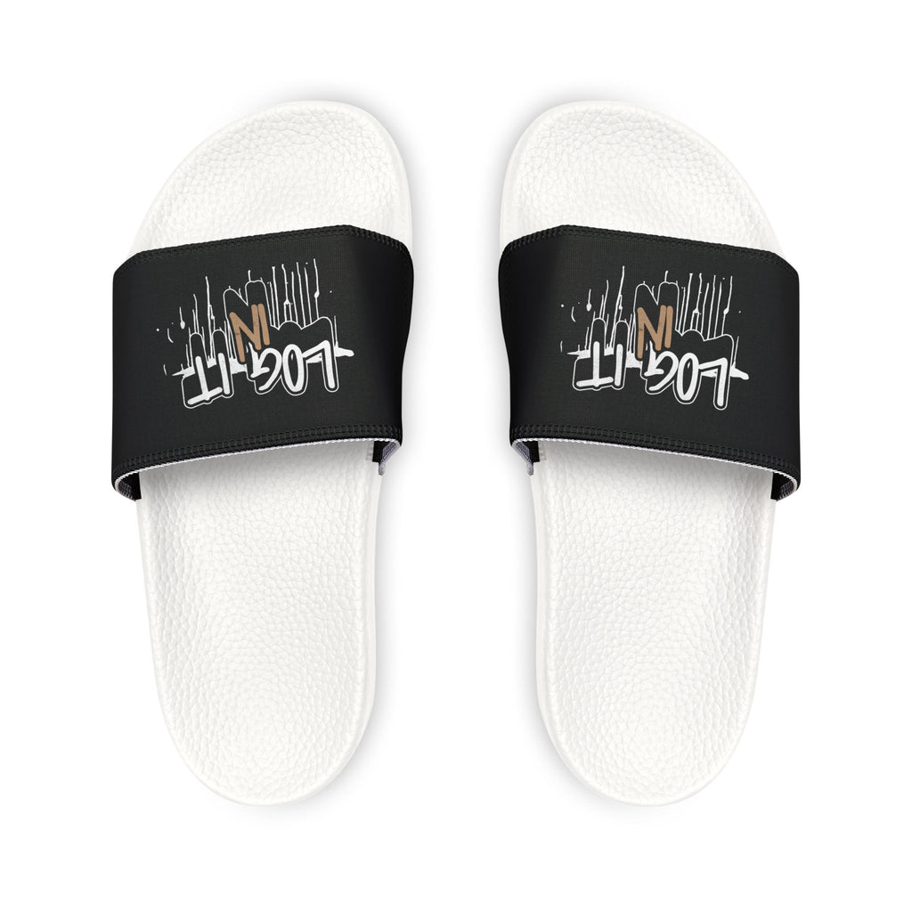 Men's Slide Sandals — Black Log it in-Print Casual Pool & Beach Slides
