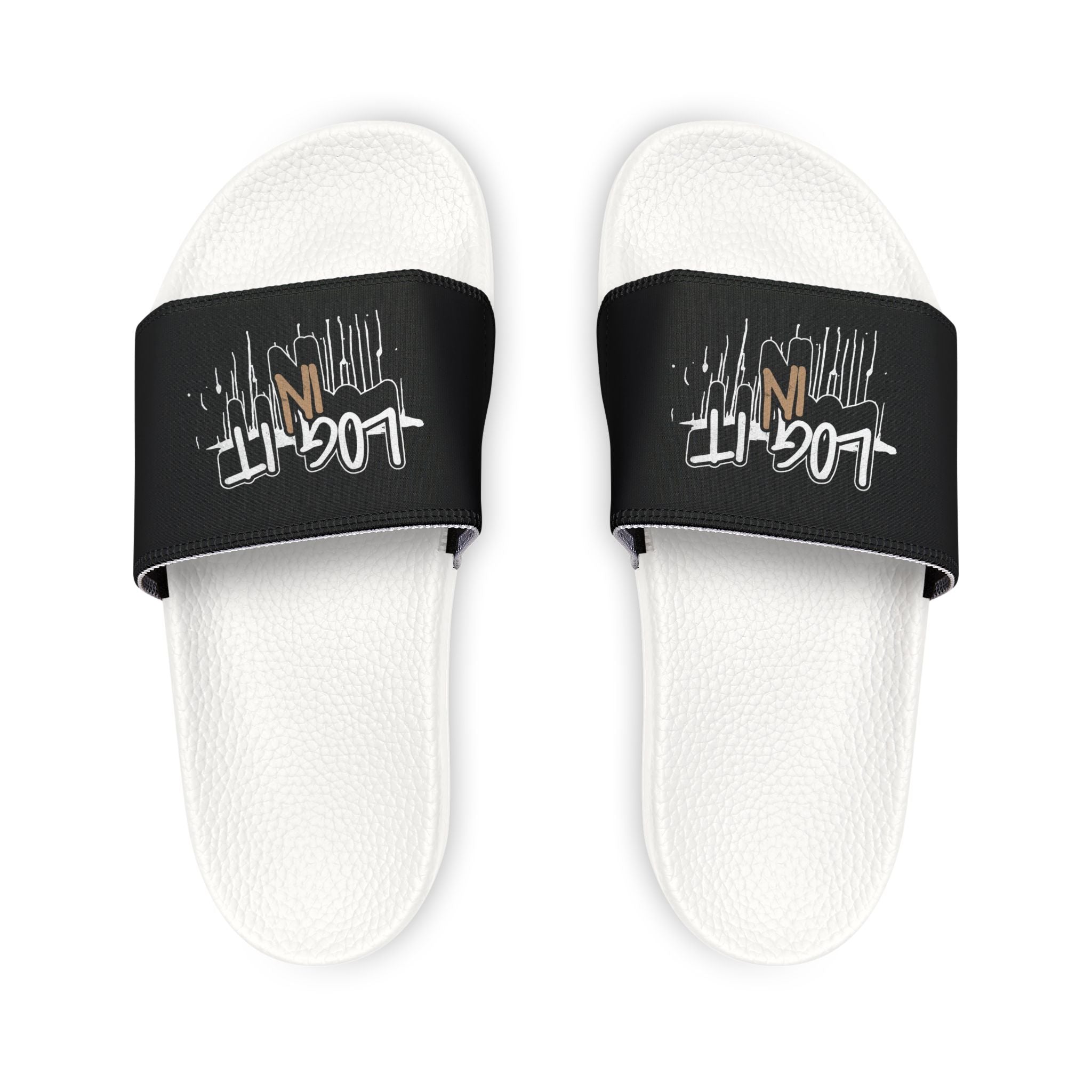 Men's Slide Sandals — Black Log it in-Print Casual Pool & Beach Slides