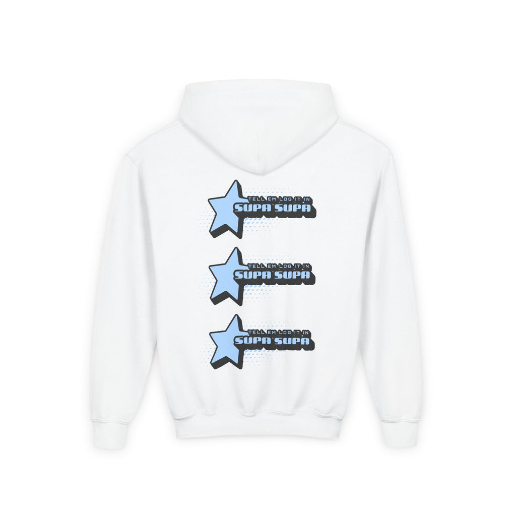 Youth Hoodie — Blue Star "SUPA SUPA" Graphic Pullover