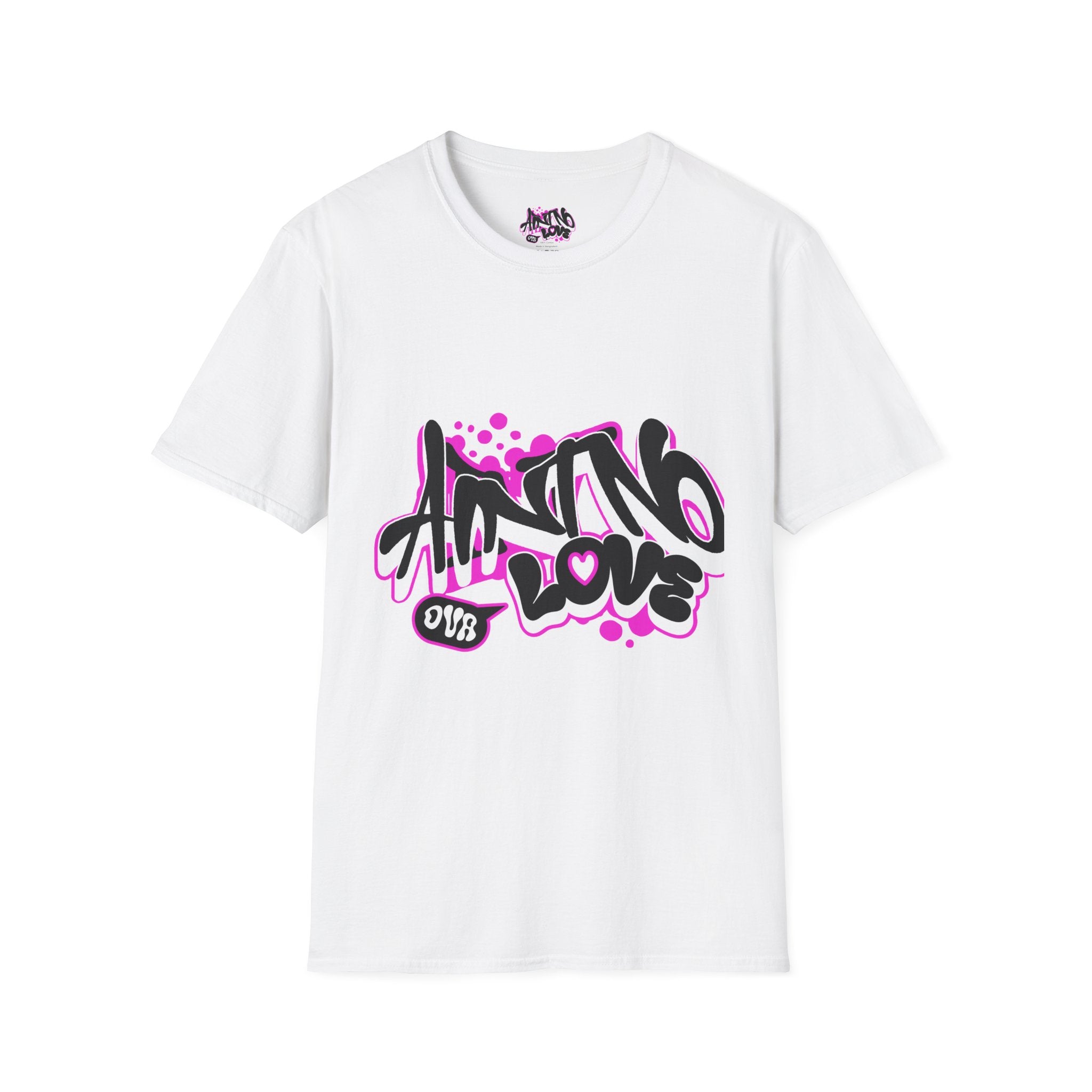 Graffiti 'NO LOVE' T-Shirt — Urban Street Art Tee with Pink Spray Paint Design