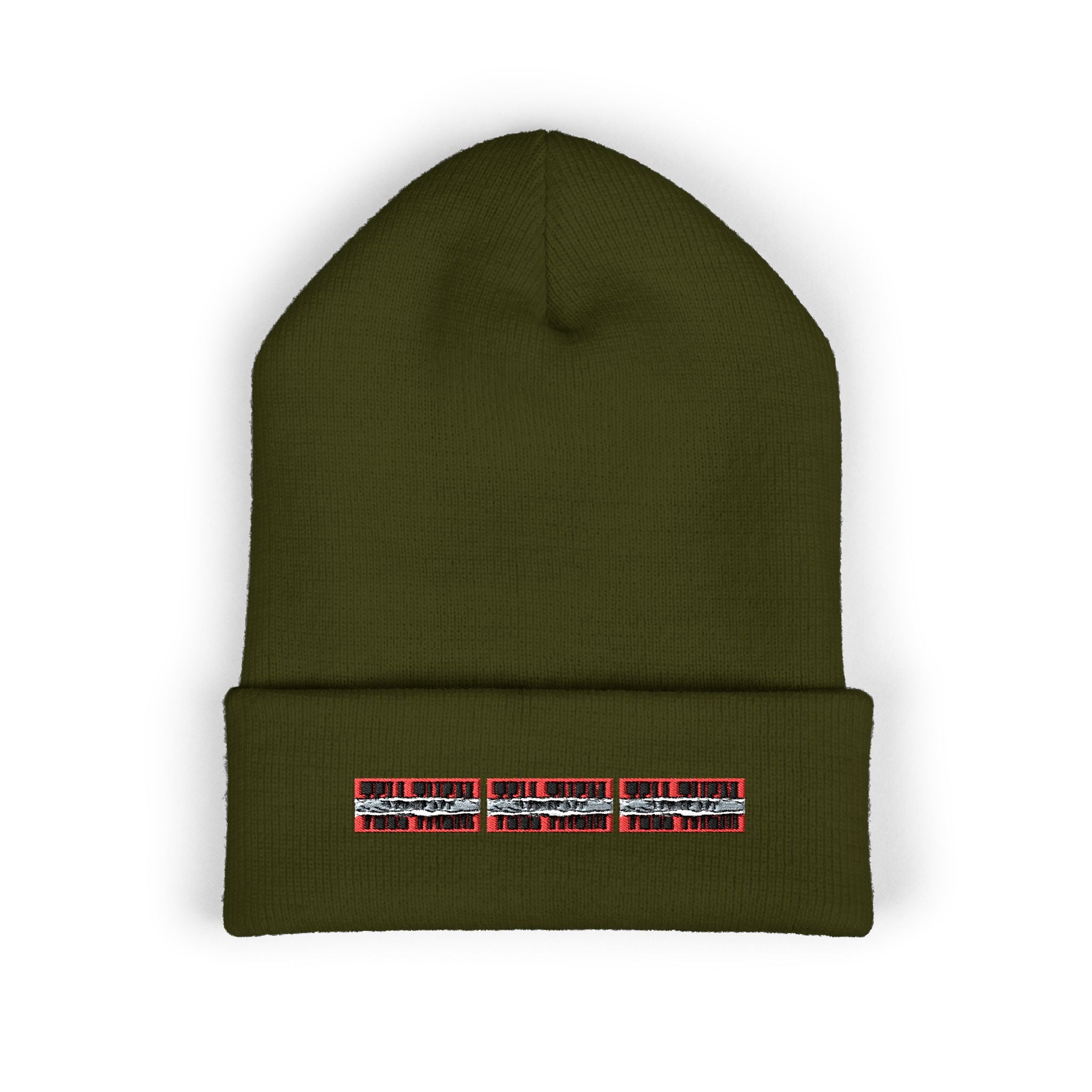 Embroidered Plaid "LOG IT OUT" Cuffed Beanie — Cozy Winter Knit Hat