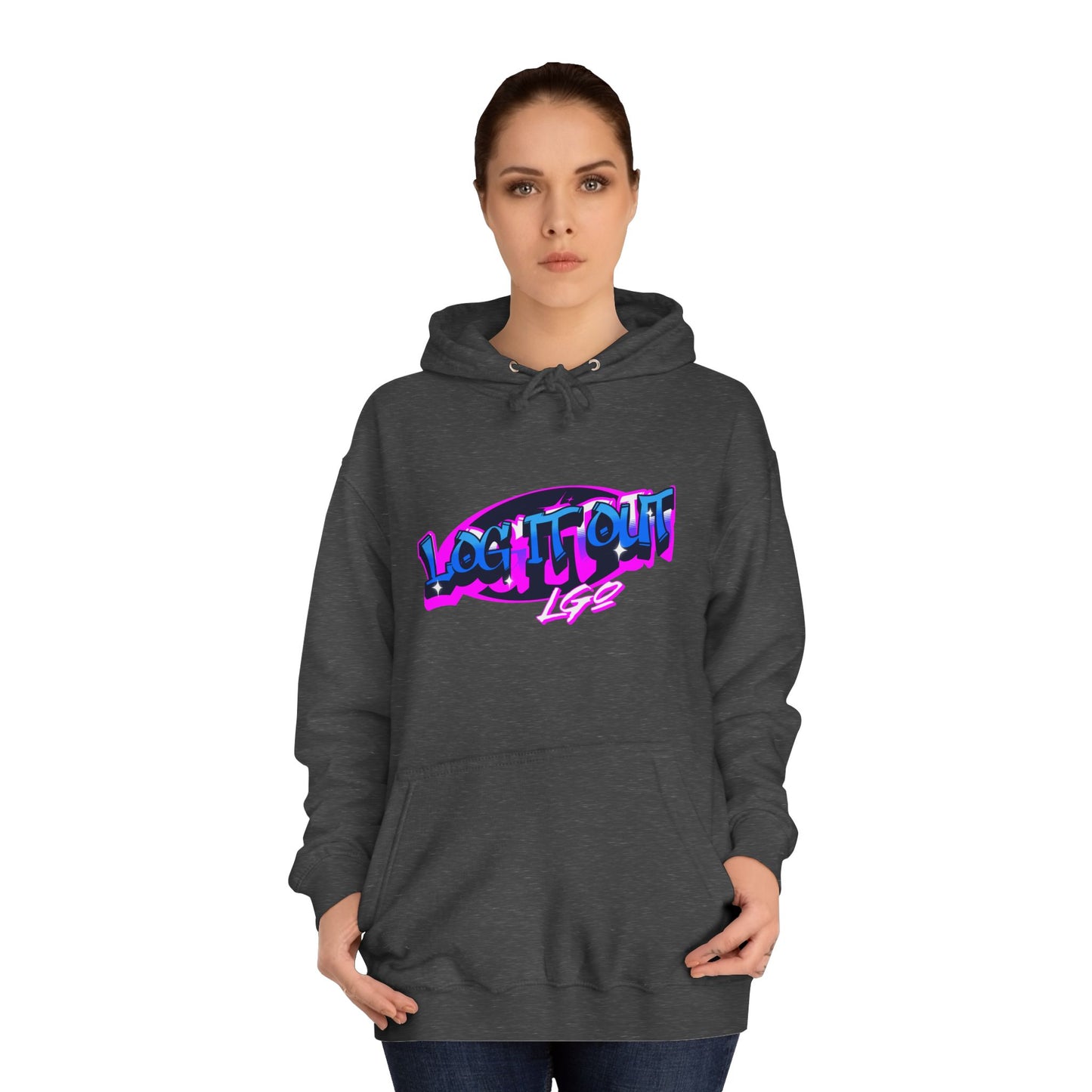 Vibrant Graffiti"Log it out"Hoodie, Unisex Fashion, Casual Wear, Student Apparel, Street Style, Gift for Graduates