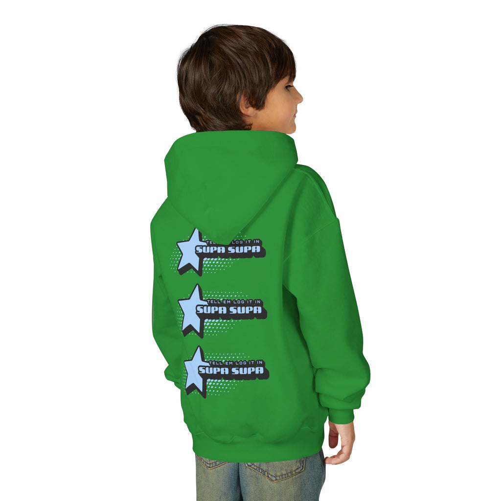 Youth Hoodie — Blue Star "SUPA SUPA" Graphic Pullover