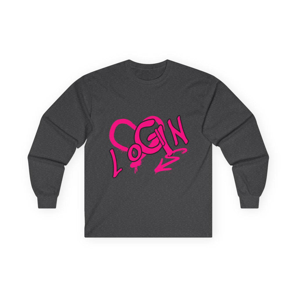 Long Sleeve Tee — Pink Graffiti "LOGIN" Heart Design