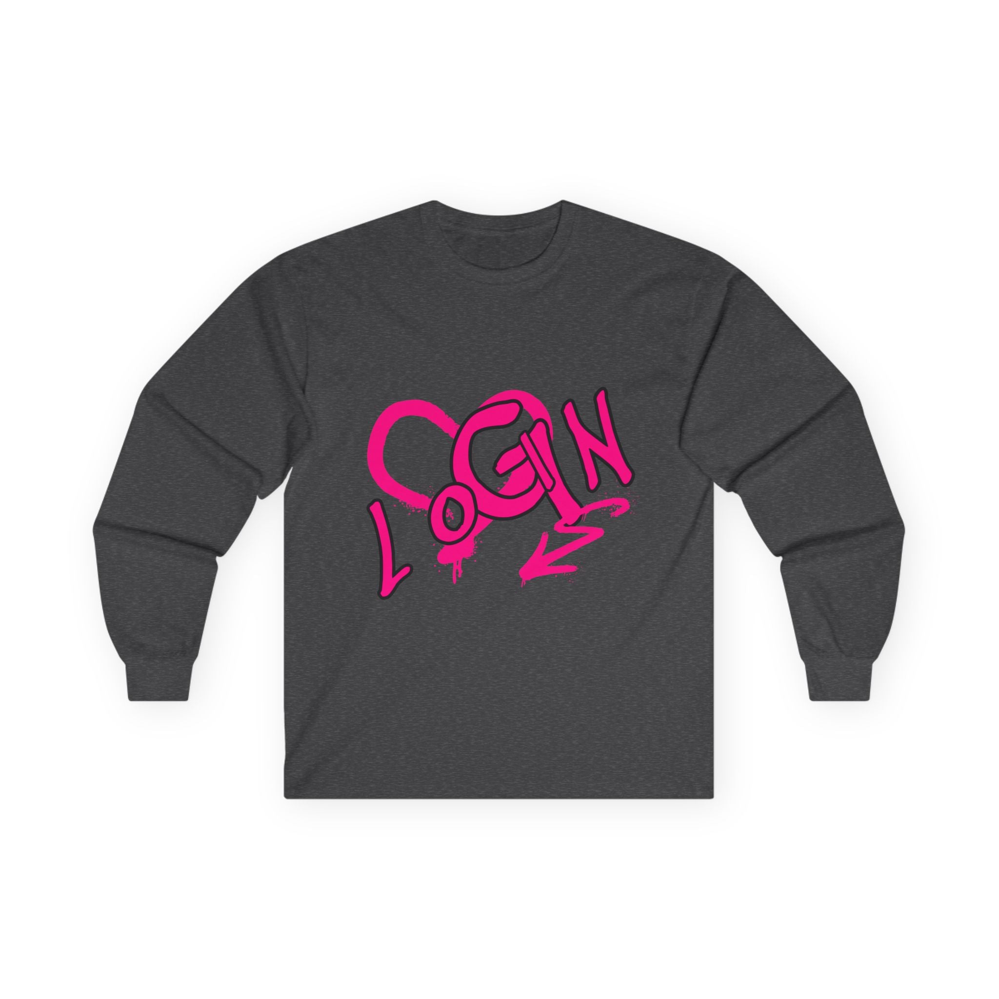 Long Sleeve Tee — Pink Graffiti "LOGIN" Heart Design