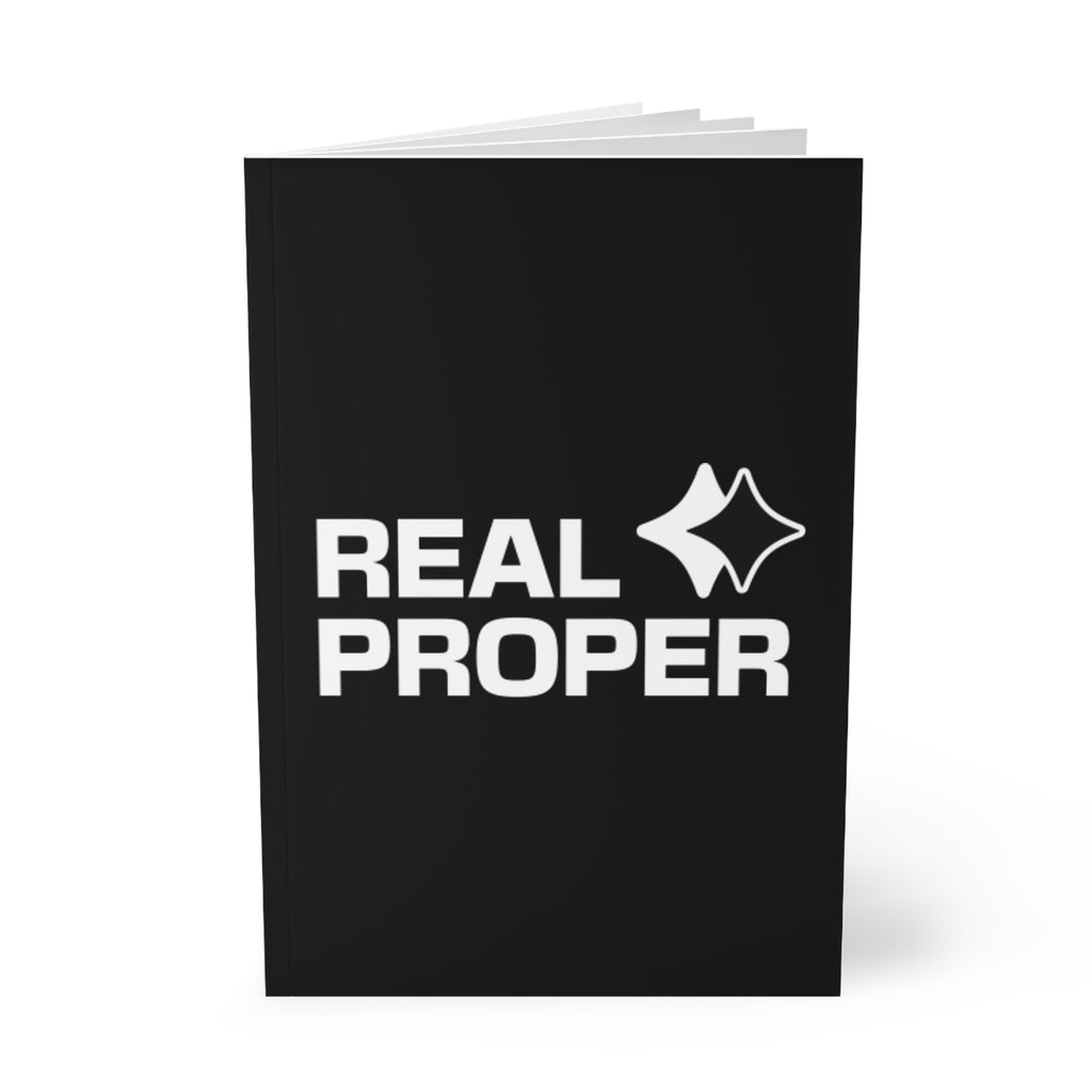 Real Proper A5 Softcover Notebook — Black Logo Journal for Notes & Planning
