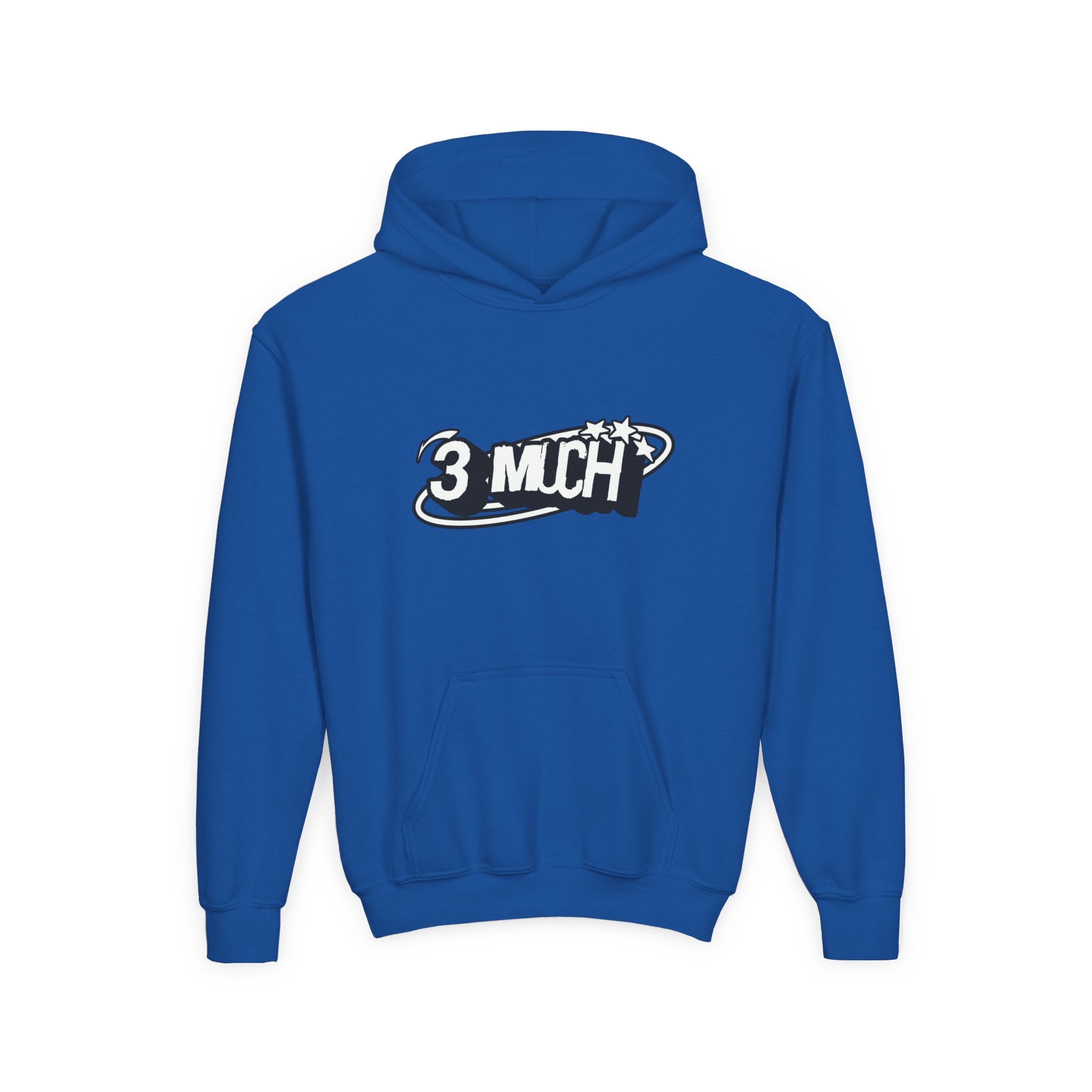 Youth Hoodie — Retro '3 MUCH'Style Graphic Pullover