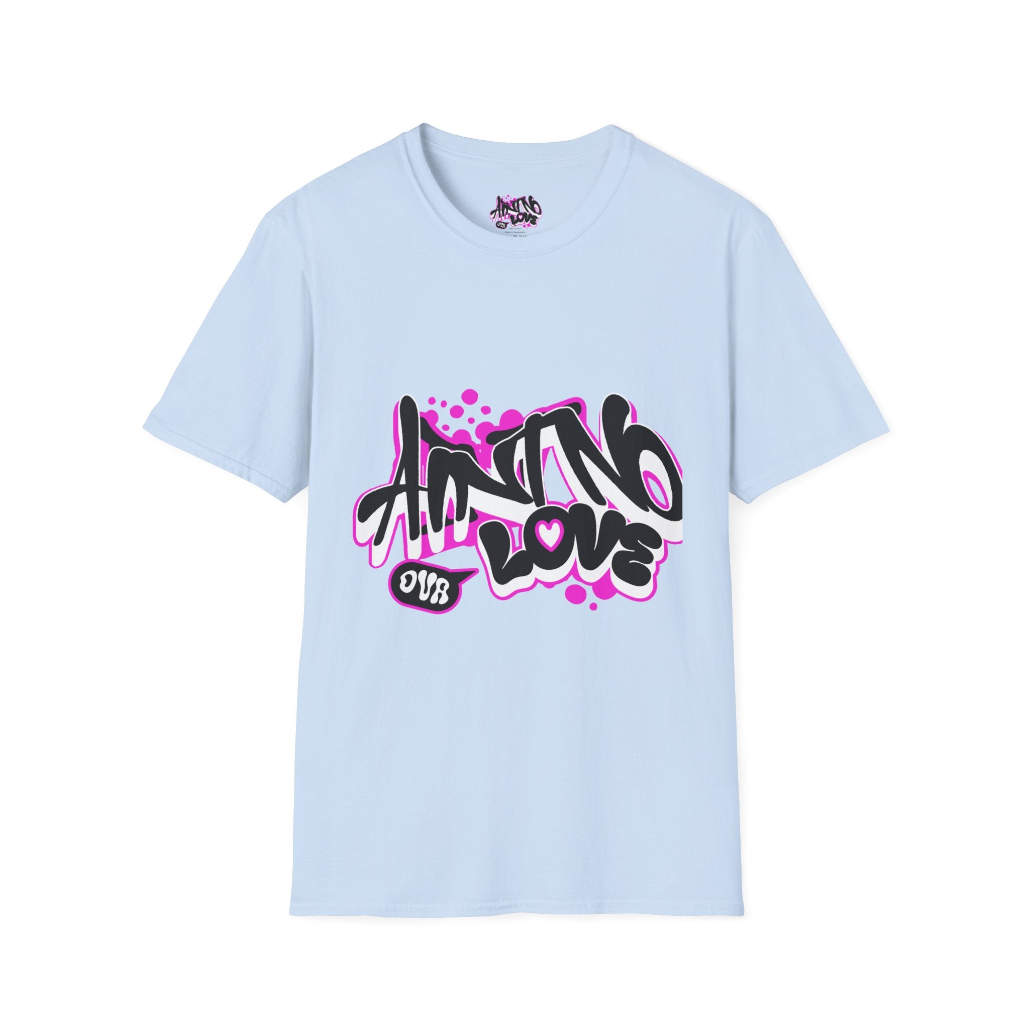 Graffiti 'NO LOVE' T-Shirt — Urban Street Art Tee with Pink Spray Paint Design