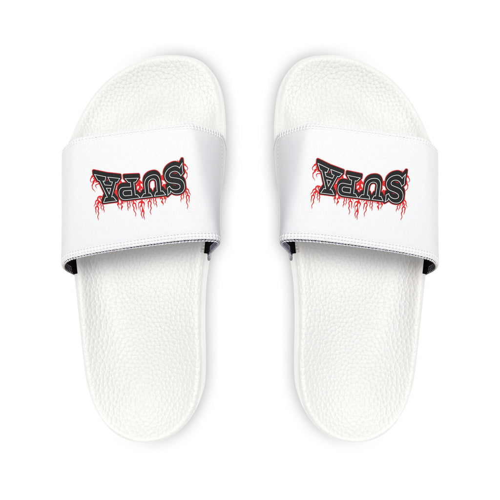 Men's Slide Sandals — White Removable Strap Slides Supa Supa Print