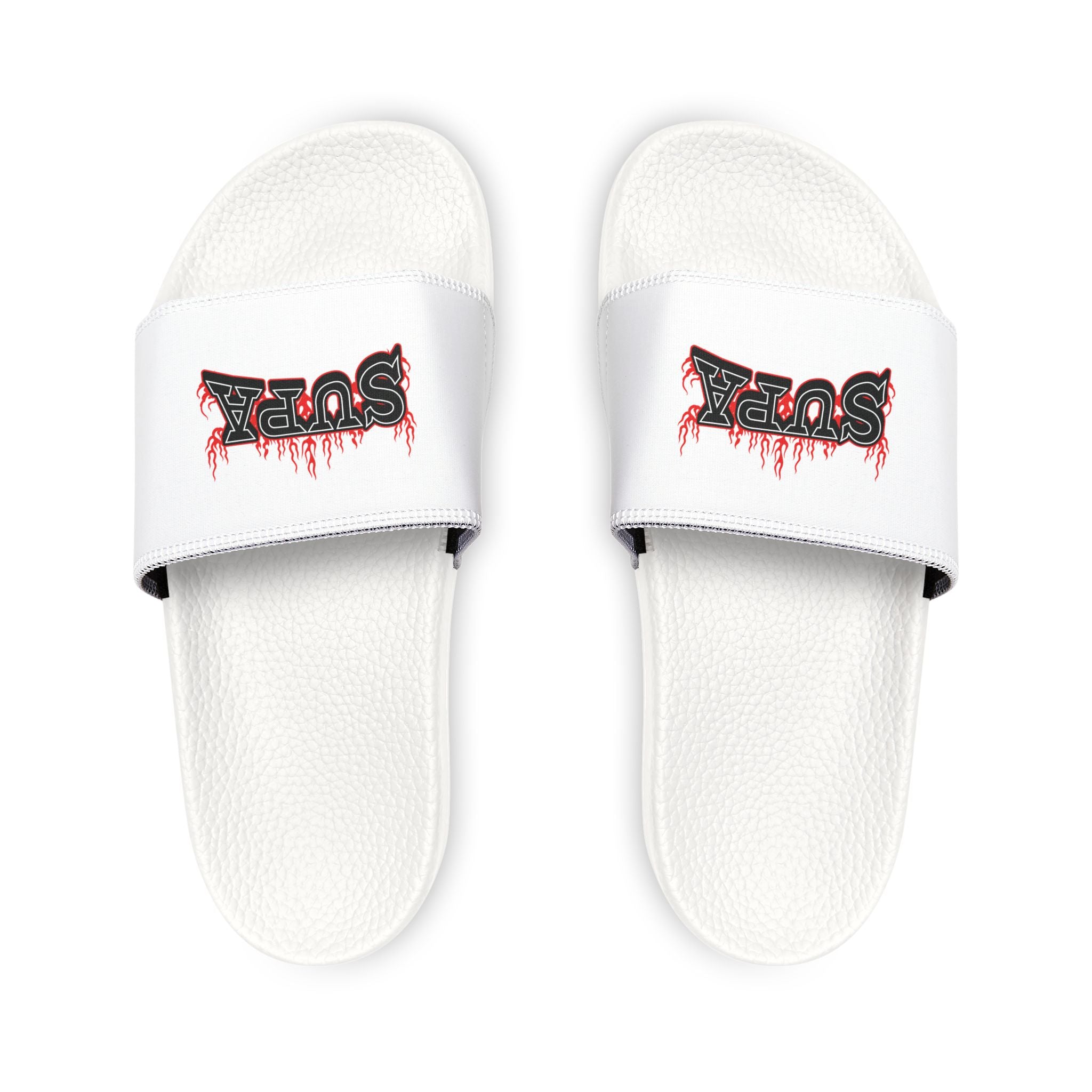 Men's Slide Sandals — White Removable Strap Slides Supa Supa Print