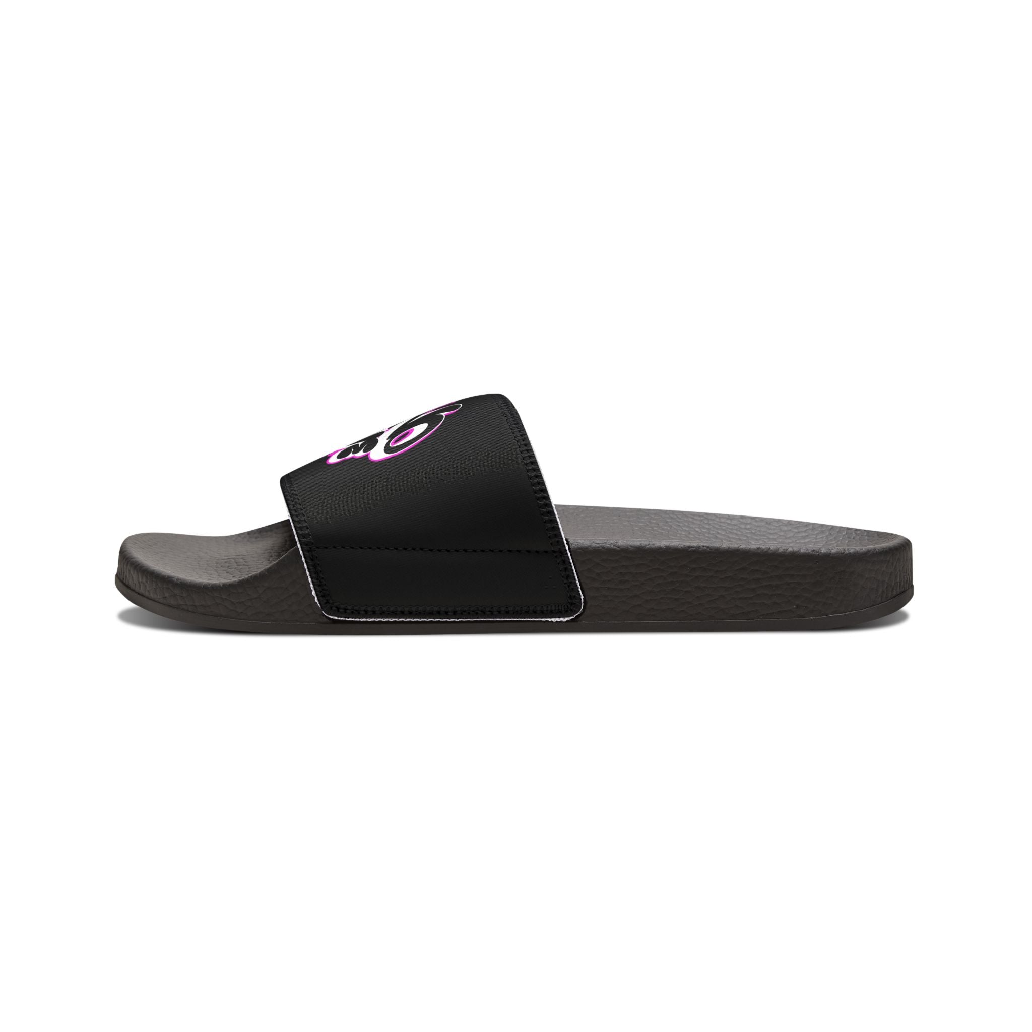 Slide Sandals — Black Graffiti 'NO LOVE' Removable-Strap Pool Slides for Women