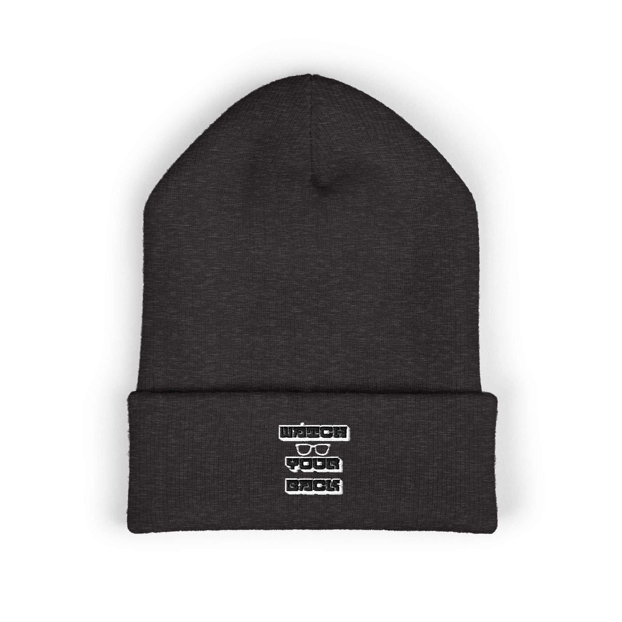 Embroidered 'Watch Your Back' Classic Cuffed Beanie — Cozy Winter Knit Hat